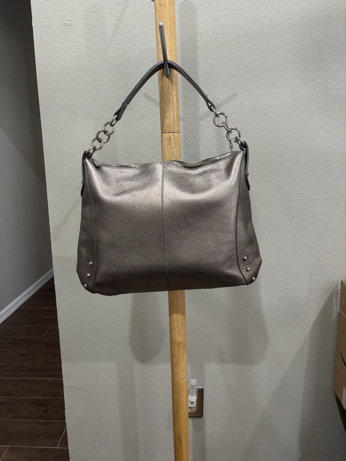 Large Furla Hobo Style Genuine Leather Handbag Metallic- bronze-gold?- Shoulder