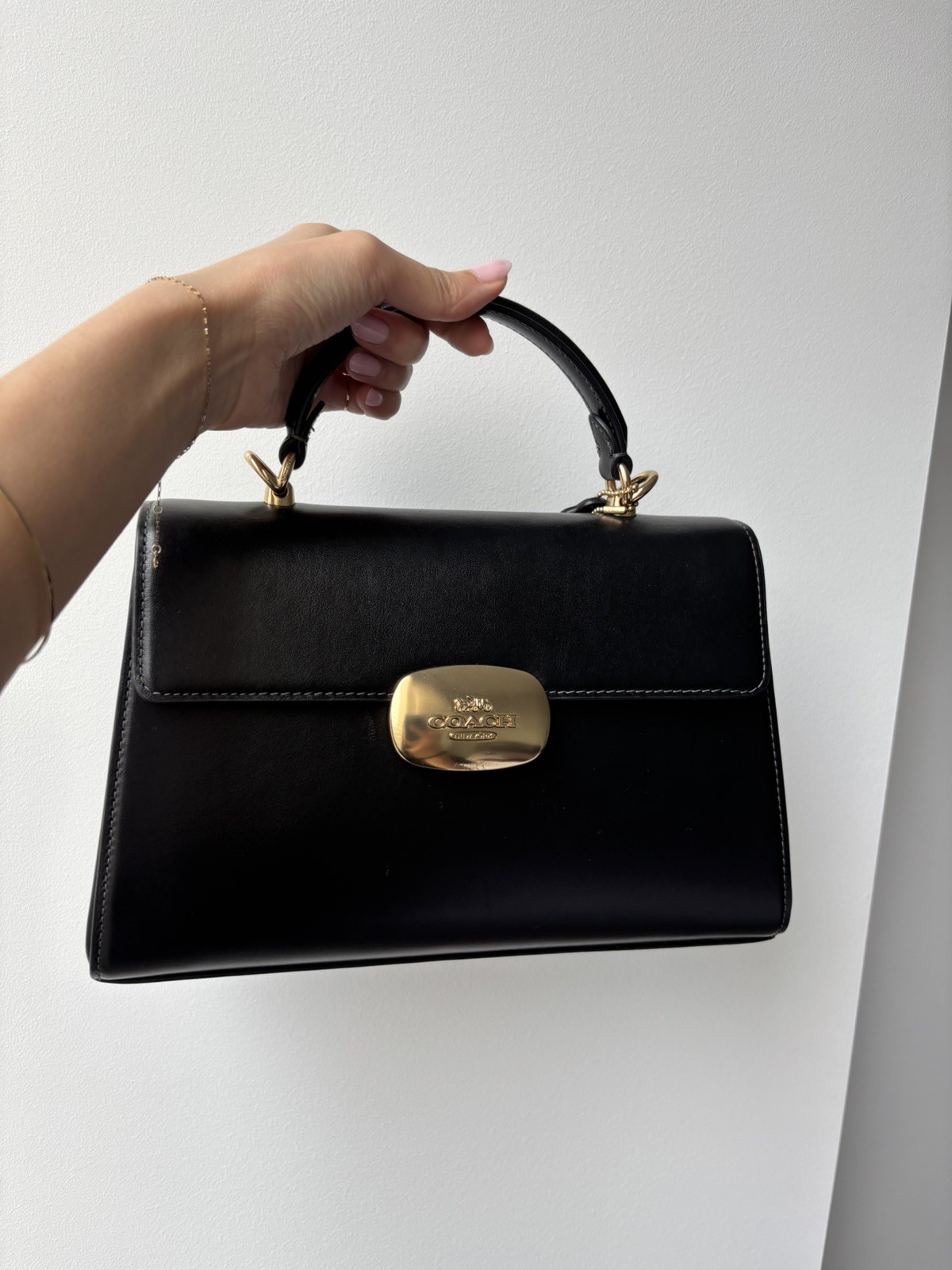 Authentic Coach Eliza Top Handle Bag Black Leather Handbag