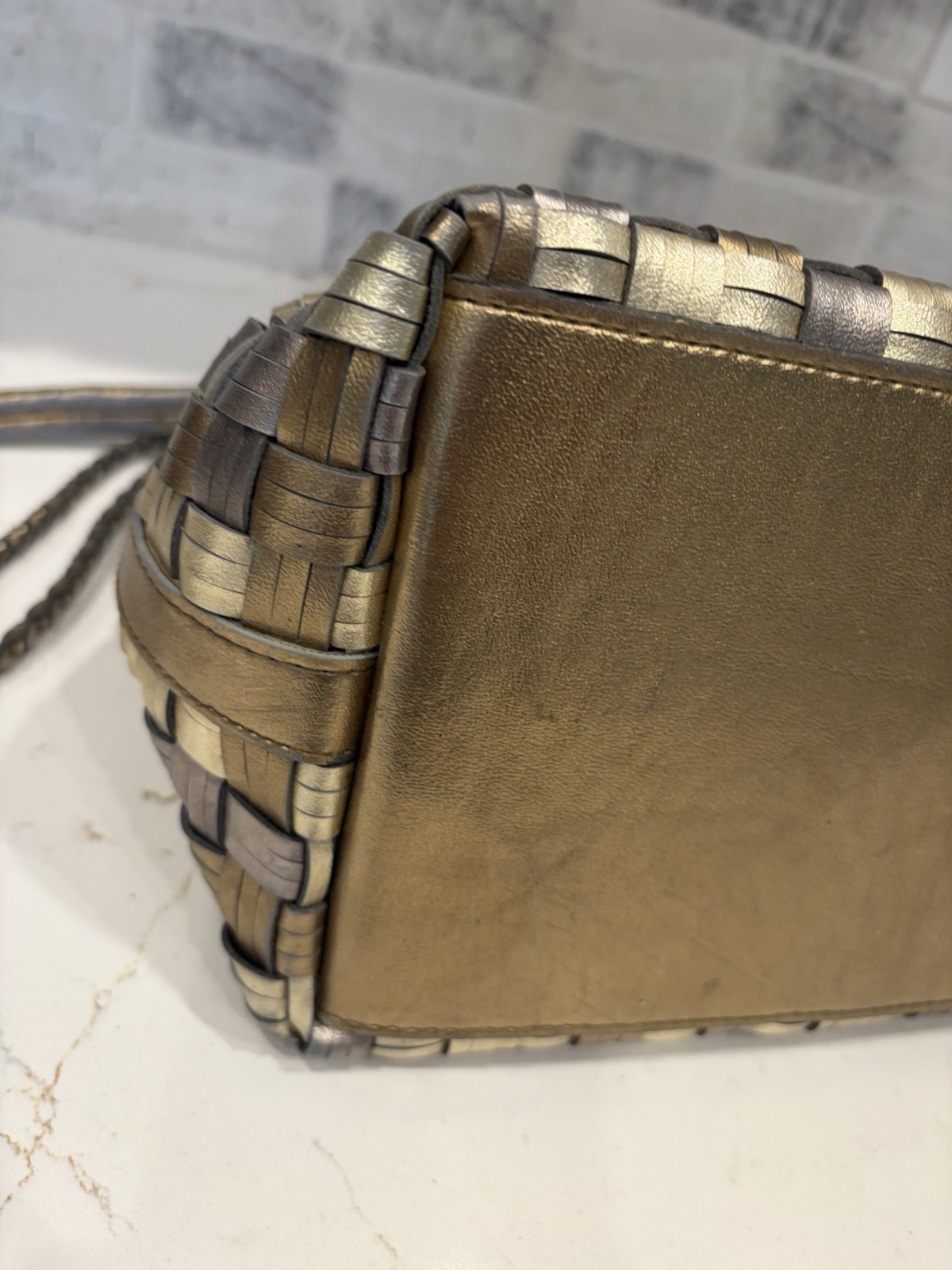 Warren Reed Vintage Gold Silver Woven Shoulder Bag, Braided Strap, Vintage