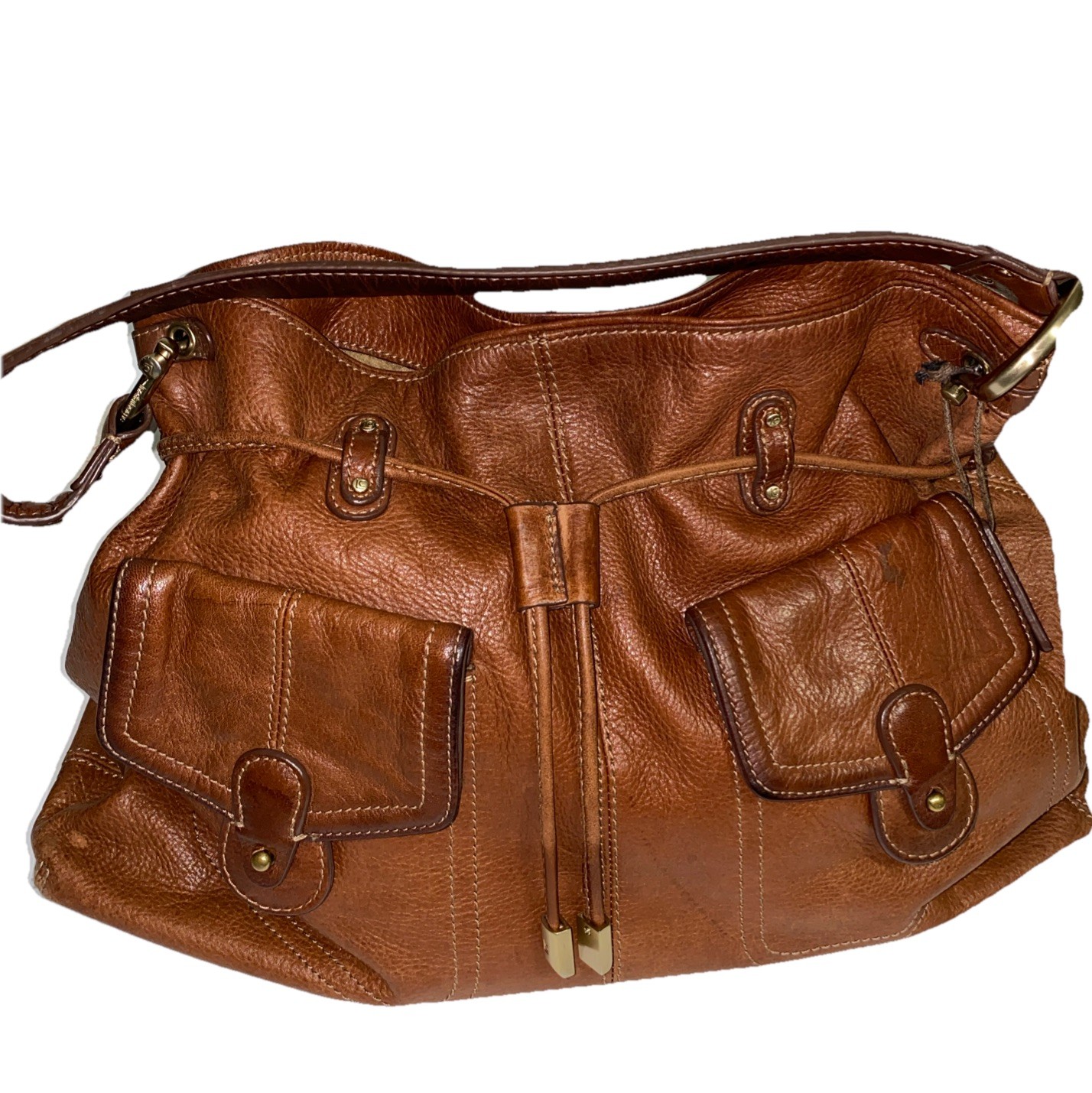 Vintage Brown Leather LIz Claiborne Satchel Bag Gold-Tone Brass Hardware