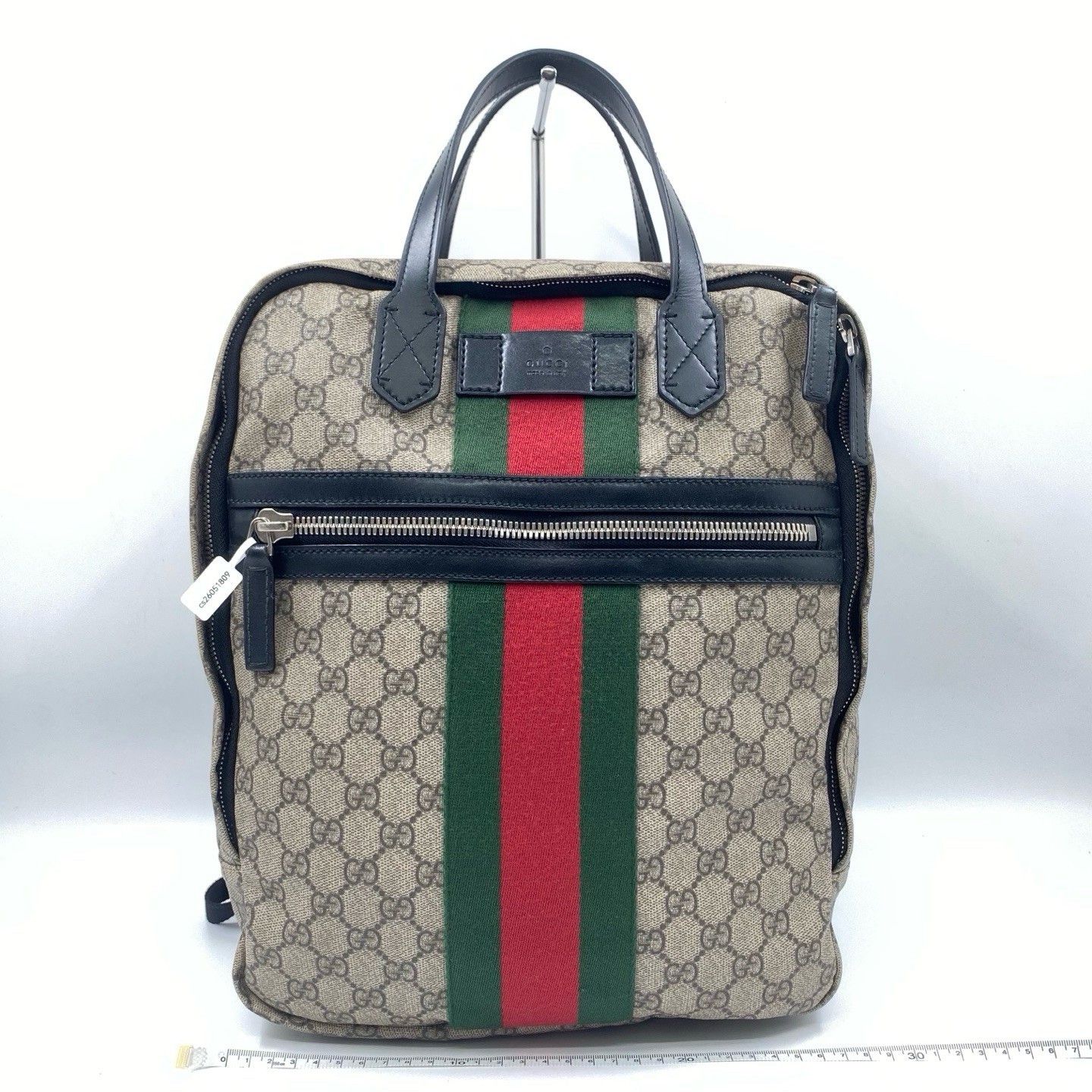 Gucci Sherry Ophidia GG Supreme Monogram Backpack Beige Canvas Web Black 051809
