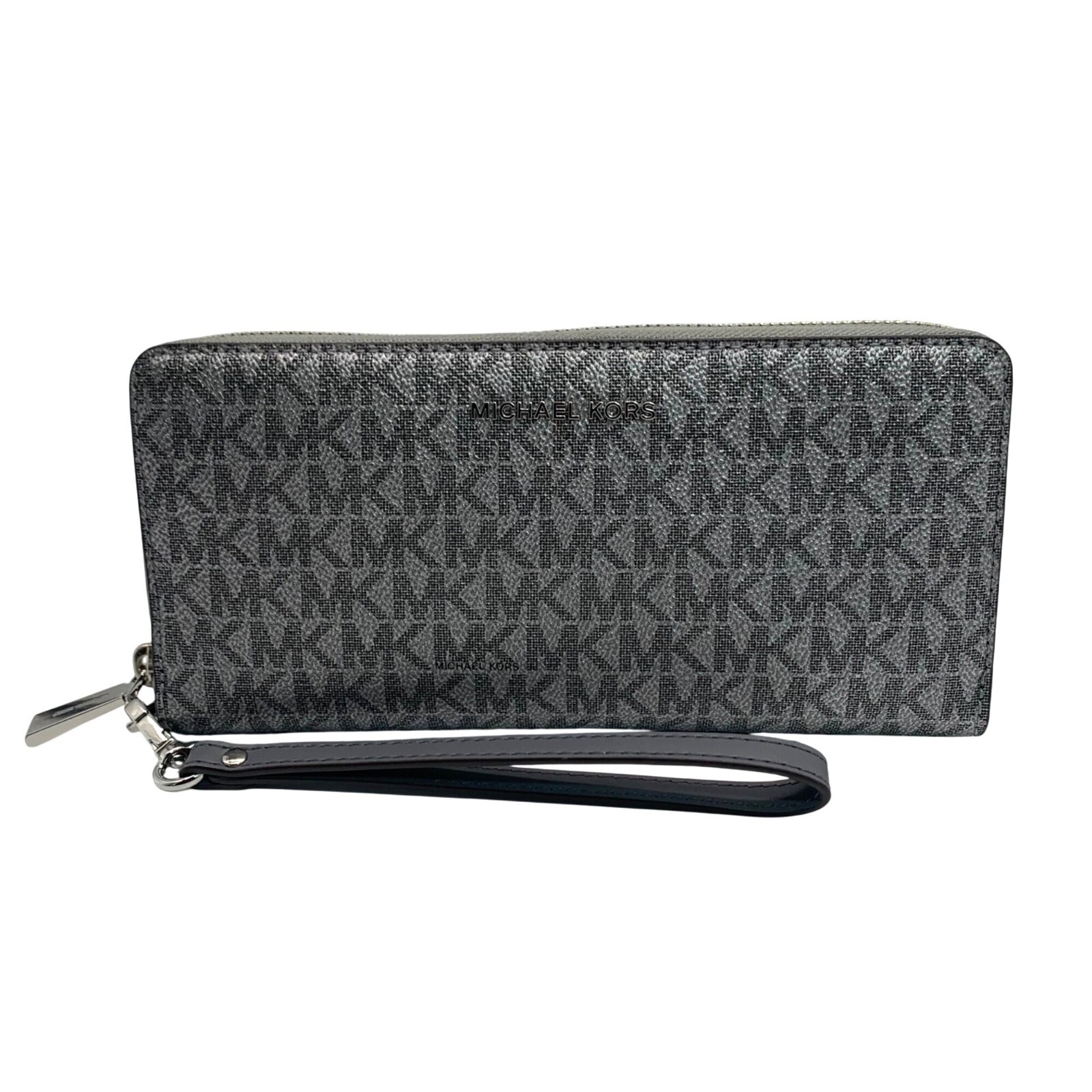 Michael Kors Dark Silver Monogram Jet Set Wristlet – NWT