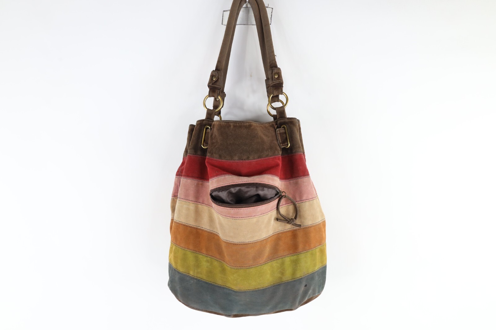 Vtg 90s Y2K Babydoll Streetwear Rainbow Striped Hobo Buckle Shoulder Bag Purse