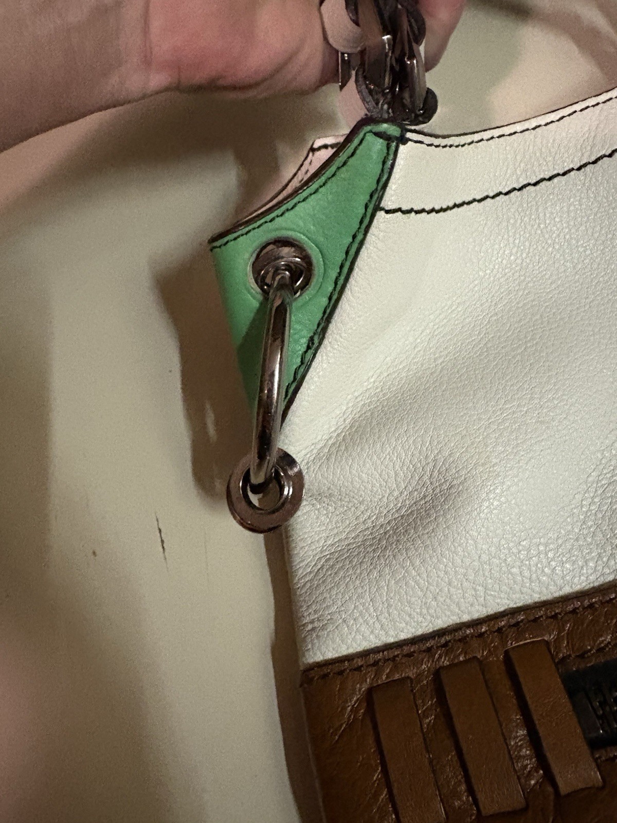 Dr Yany Leather Two Tone Boho Bag Green and Brown Shoulder Handbag **READ