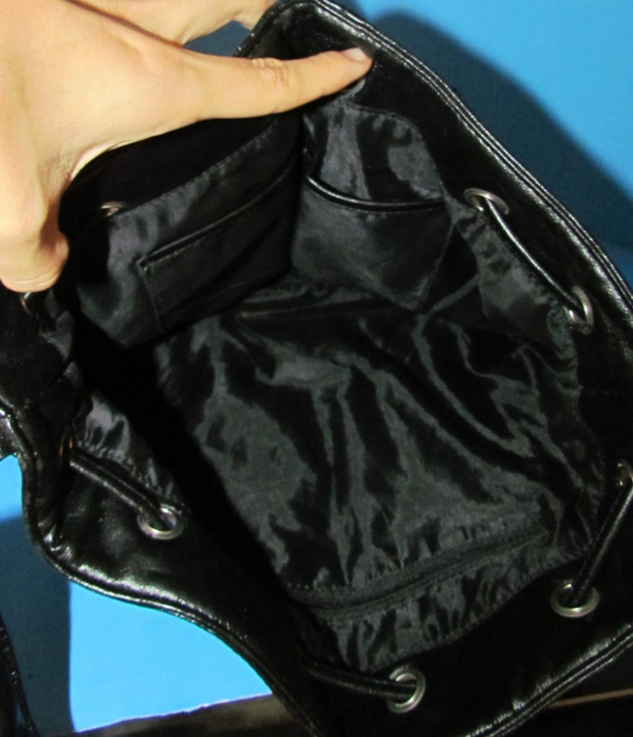 Vtg Bulga? Rare Black Leather Studded Shoulder Bag Tassel Fringe L@@K