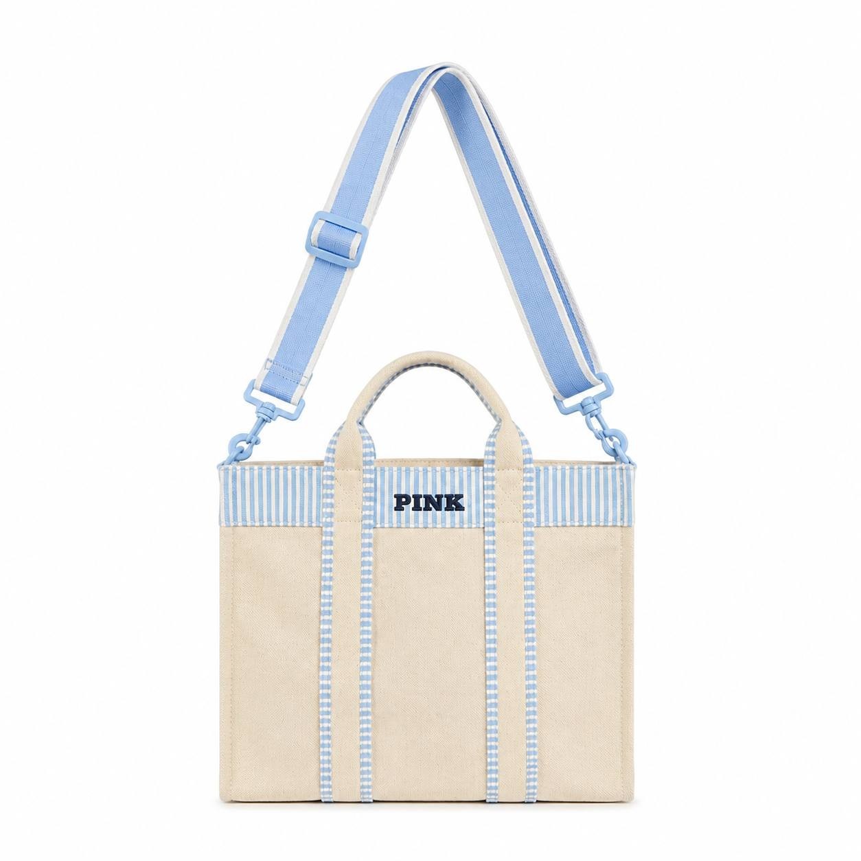 PINK Victoria’s Secret Blue Canvas Crossbody Tote Bag Adjustable Strap NWT