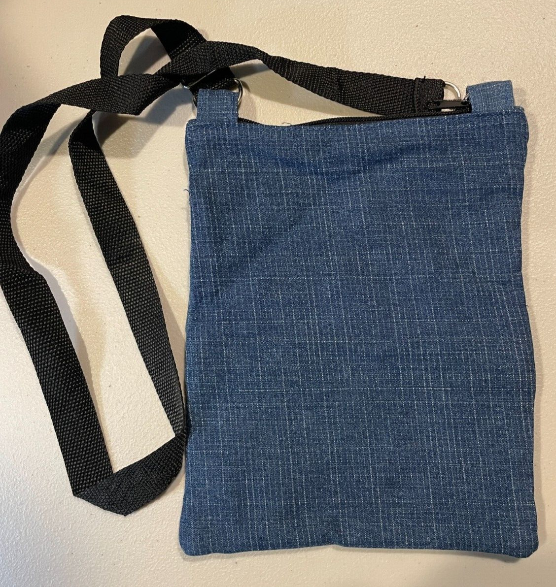 Faded Denim Blue Embroidered Crossbody Shoulder Bag Lightweight Purse
