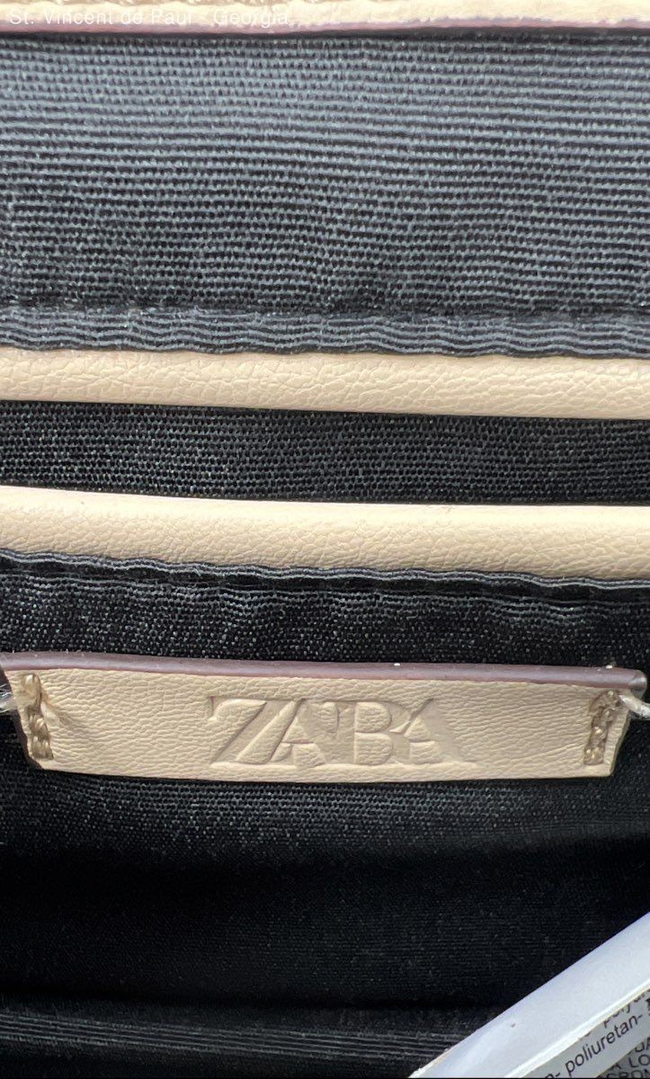 Zara Cream Vegan Croc Leather Heavy Metal Chain Shoulder Bag Crossbody Purse
