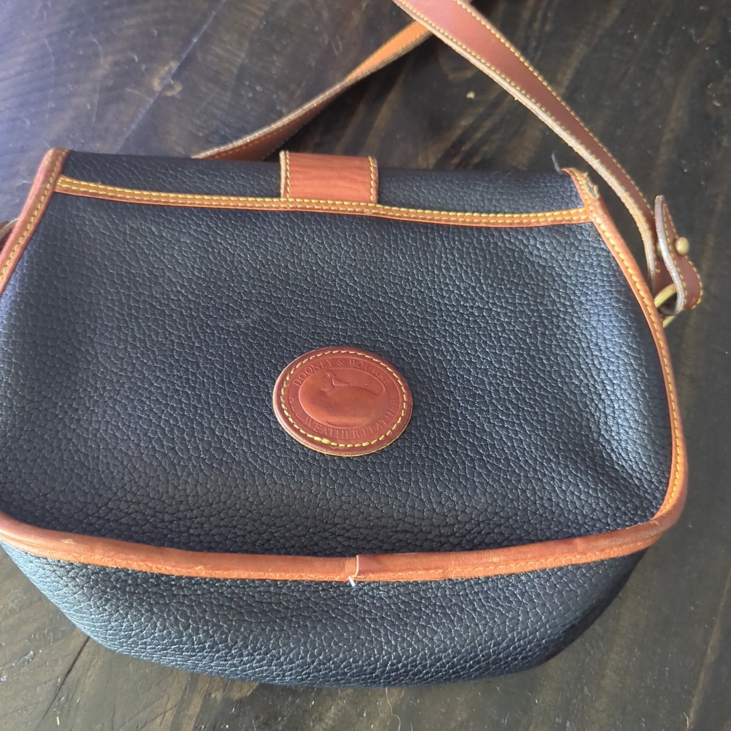 Dooney & Bourke Peeled Black Leather Tack Bag Crossbody Purse Vintage