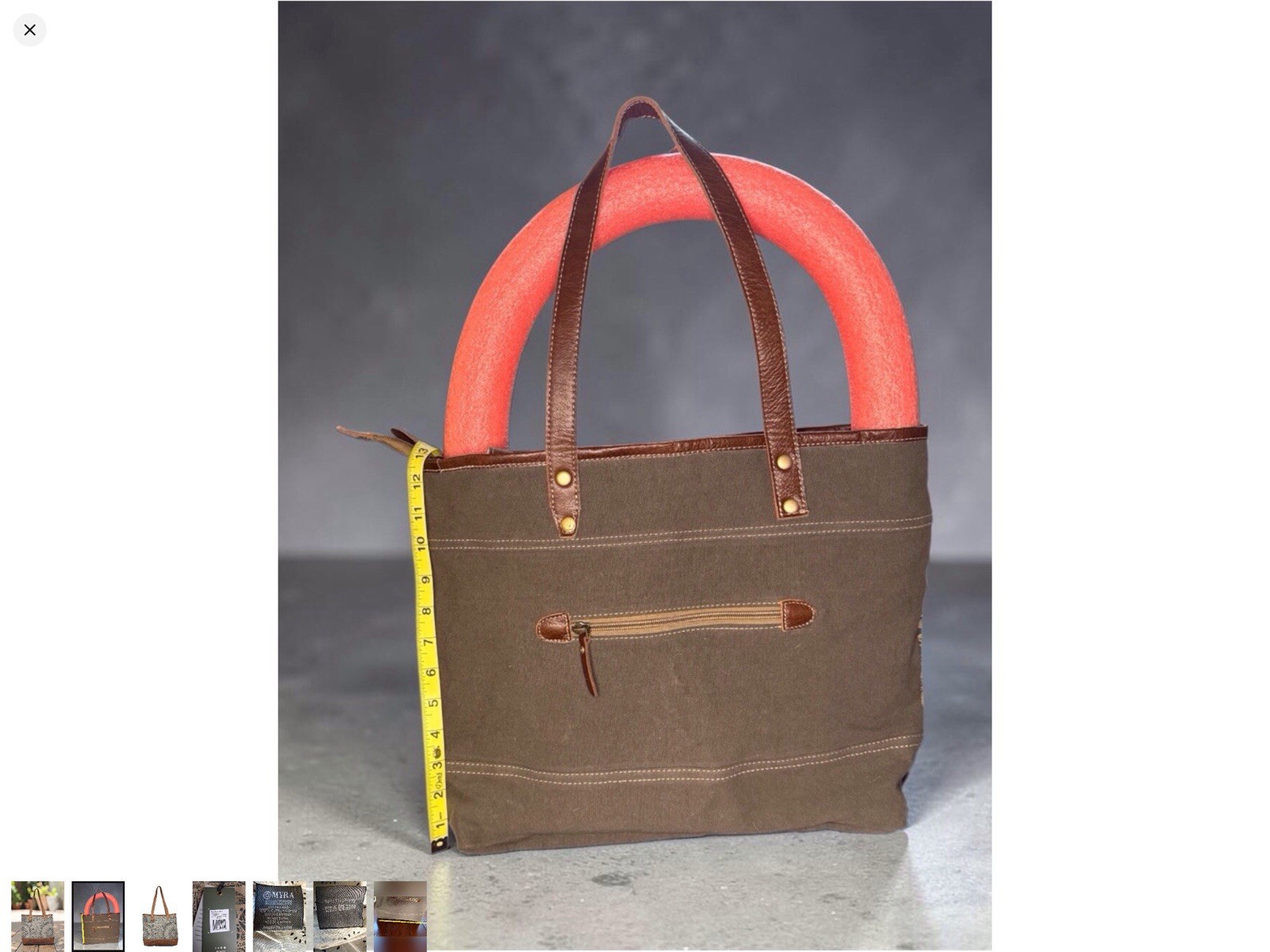 Myra Bag Objet d’Art Leather Strip Tote Bag S-1385 | Boho Canvas & Leather Tote