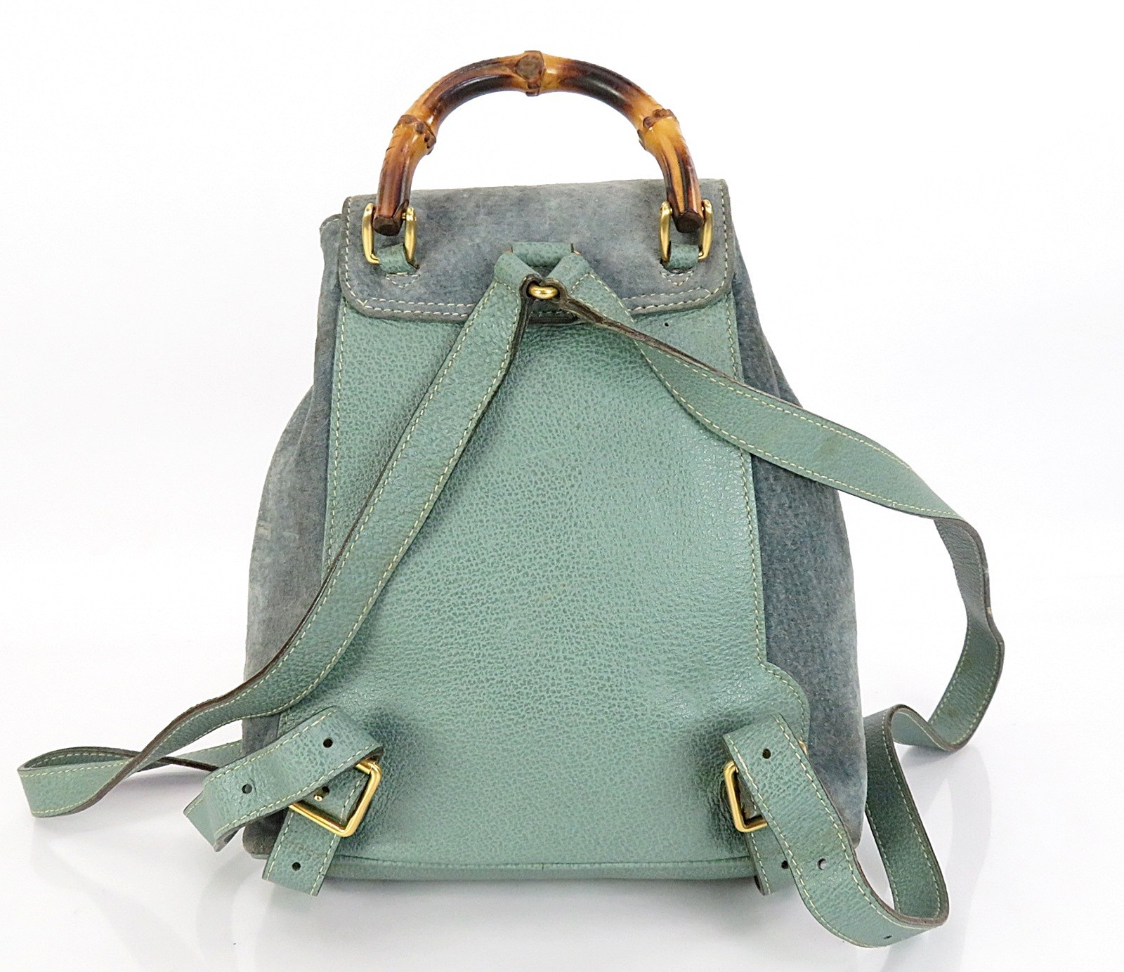 Authentic GUCCI Blue Suede Leather and Bamboo Handle Mini Backpack Bag #64557