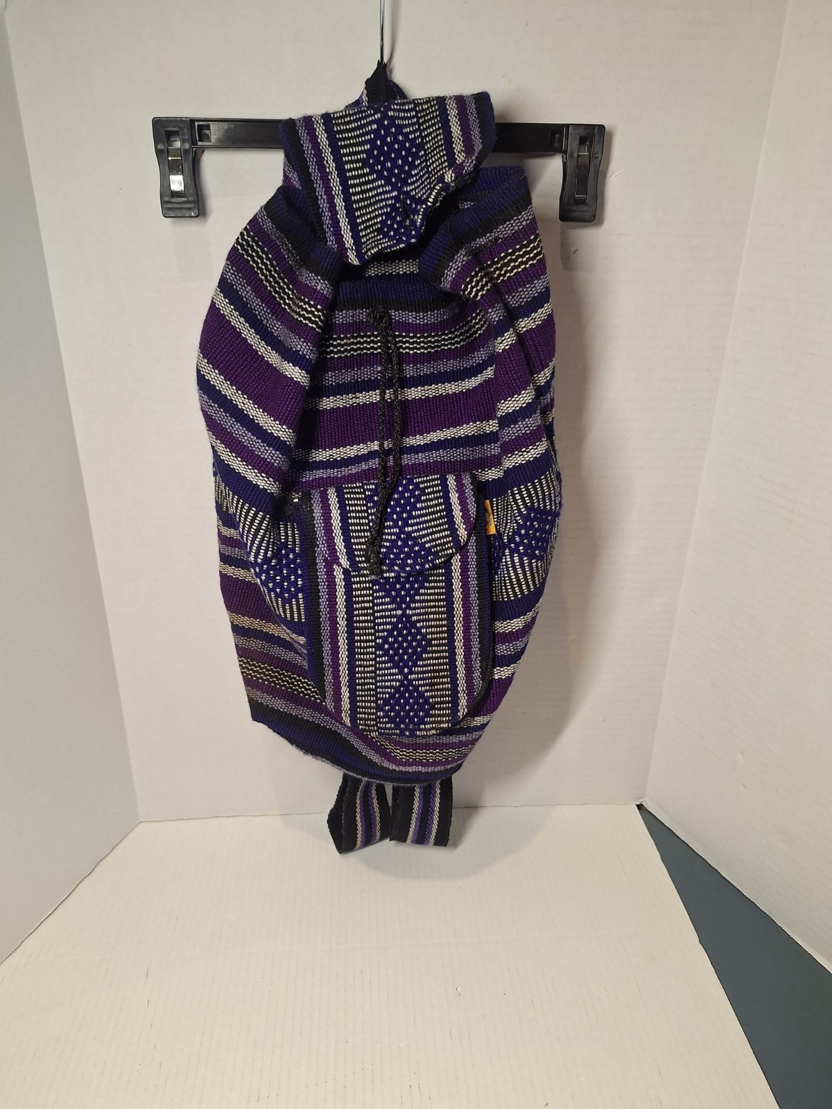 Mexican Backpack Bag FULL SIZE Artisan Purple & Black Boho Woven Baja Ethnic
