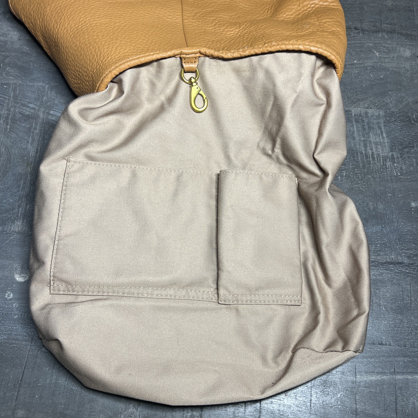 J.Crew Cognac Pebbled Leather Hobo Tote Bag Faux Horn Resin Handle Slouchy Boho