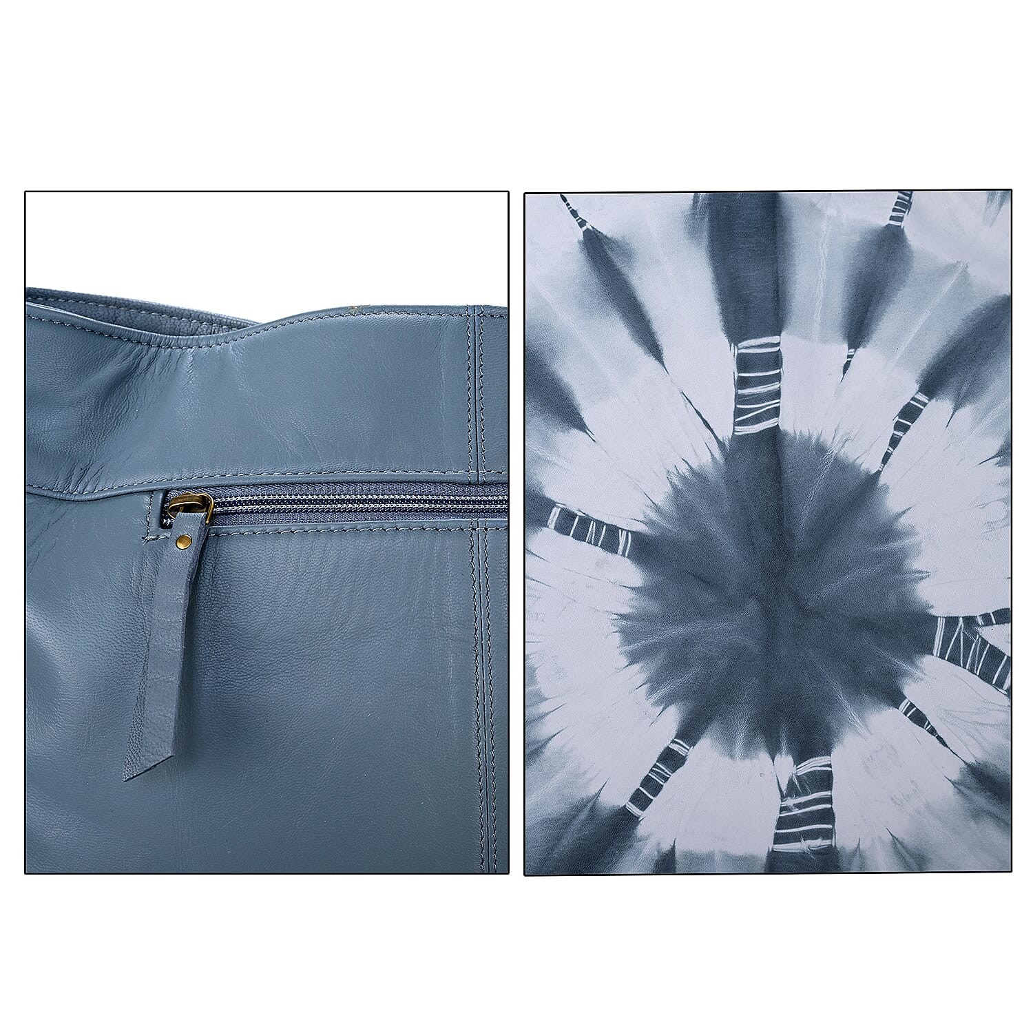 LA Marey Light Blue Genuine Leather Tote Bag with Silk Scarf