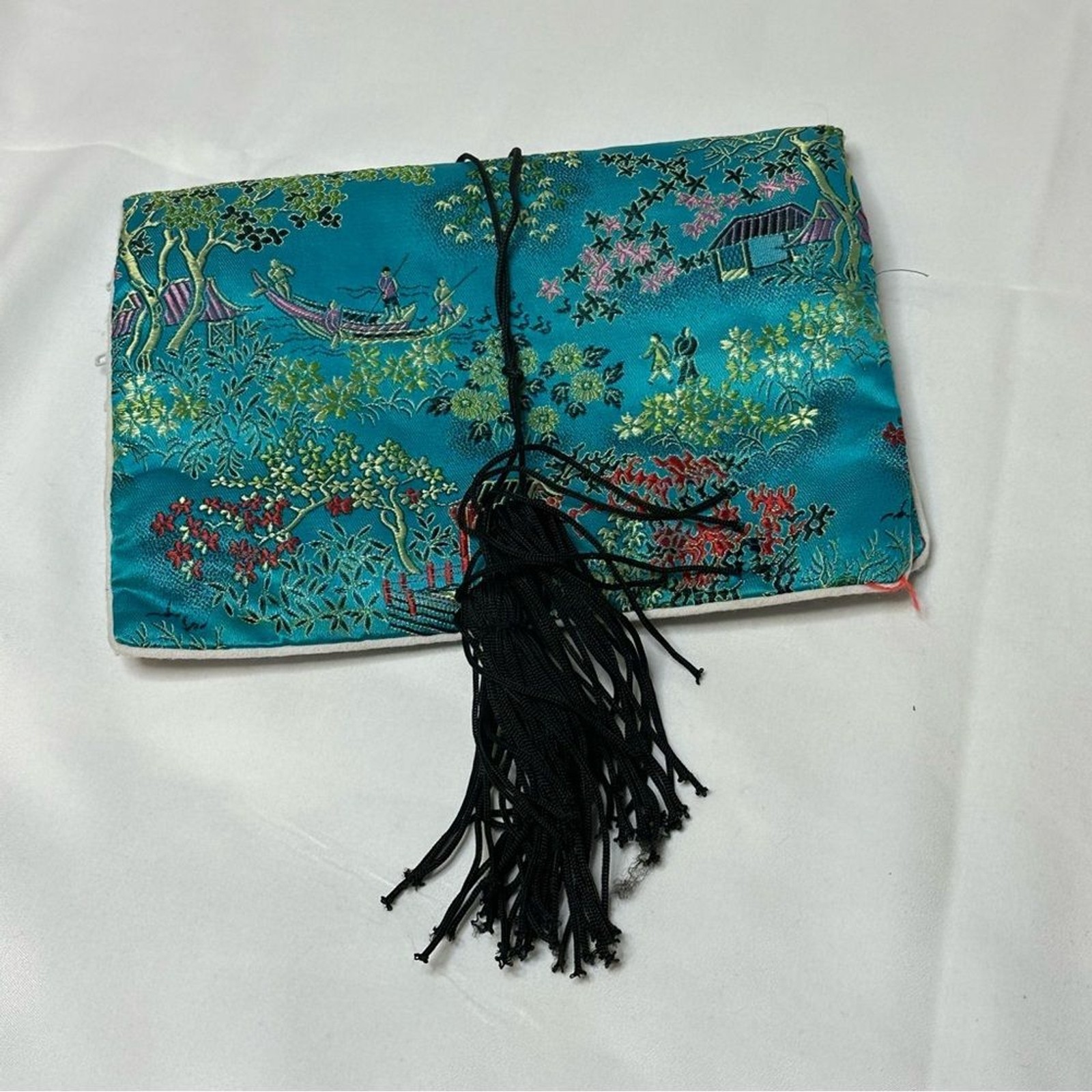 Vintage Chinese Silk Travel Jewelry Pouch GUC Handmade Antique from China 1980s