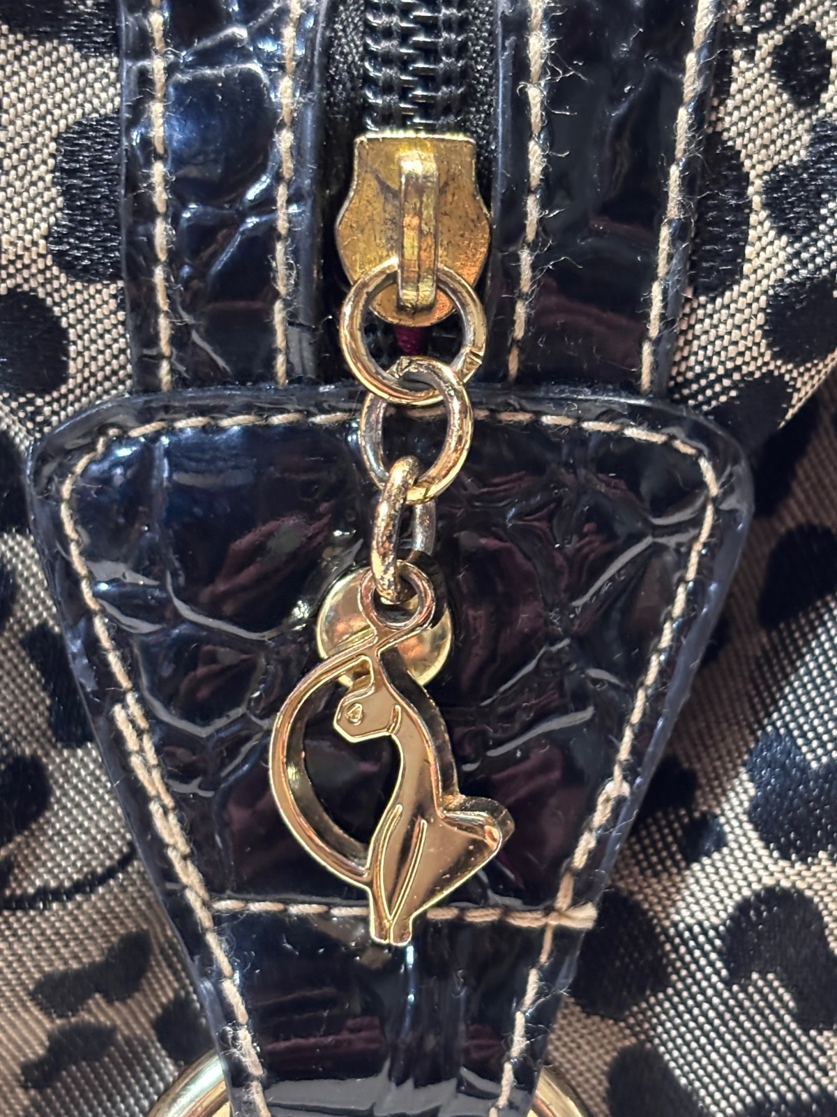 Authentic Baby Phat Feline Leopard Print Satchel Bag Y2K Cat Charm Purse