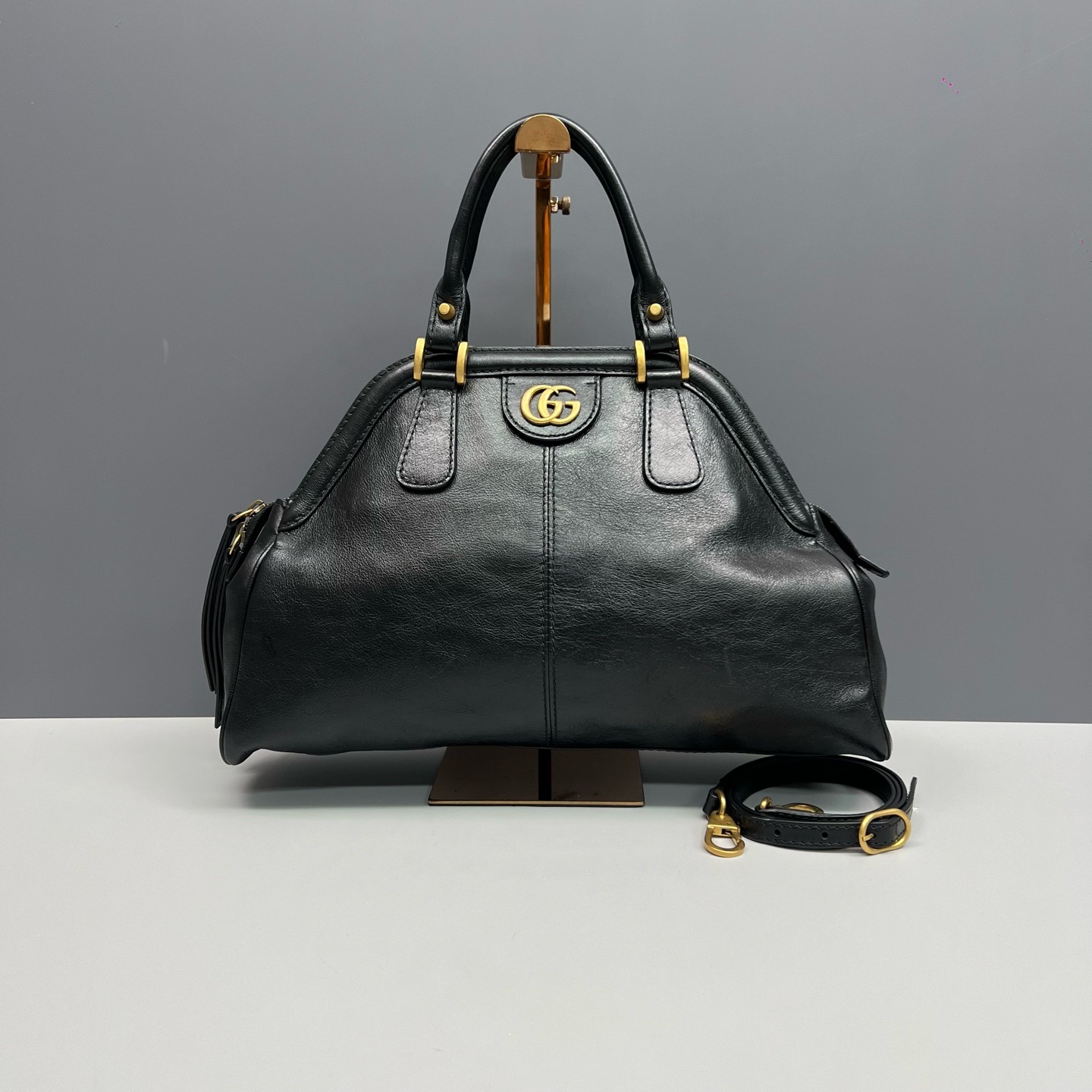 Gucci Rebelle Large Black Full Calf Leather Top Handle Crossbody Duty Paid