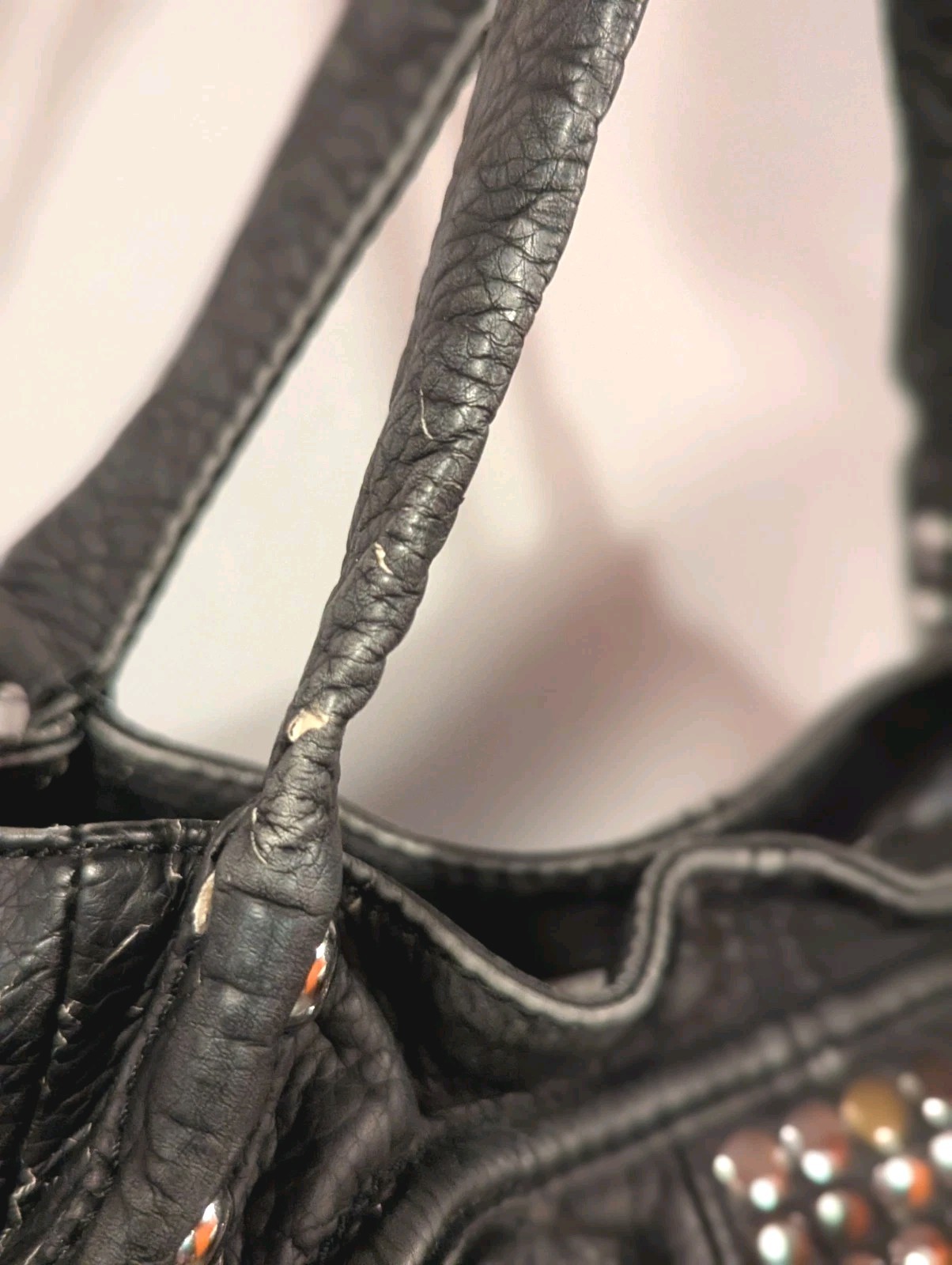 Vintage Y2K Guess Hobo Bag Big G Purse Black Faux Leather Studs Condition Issues