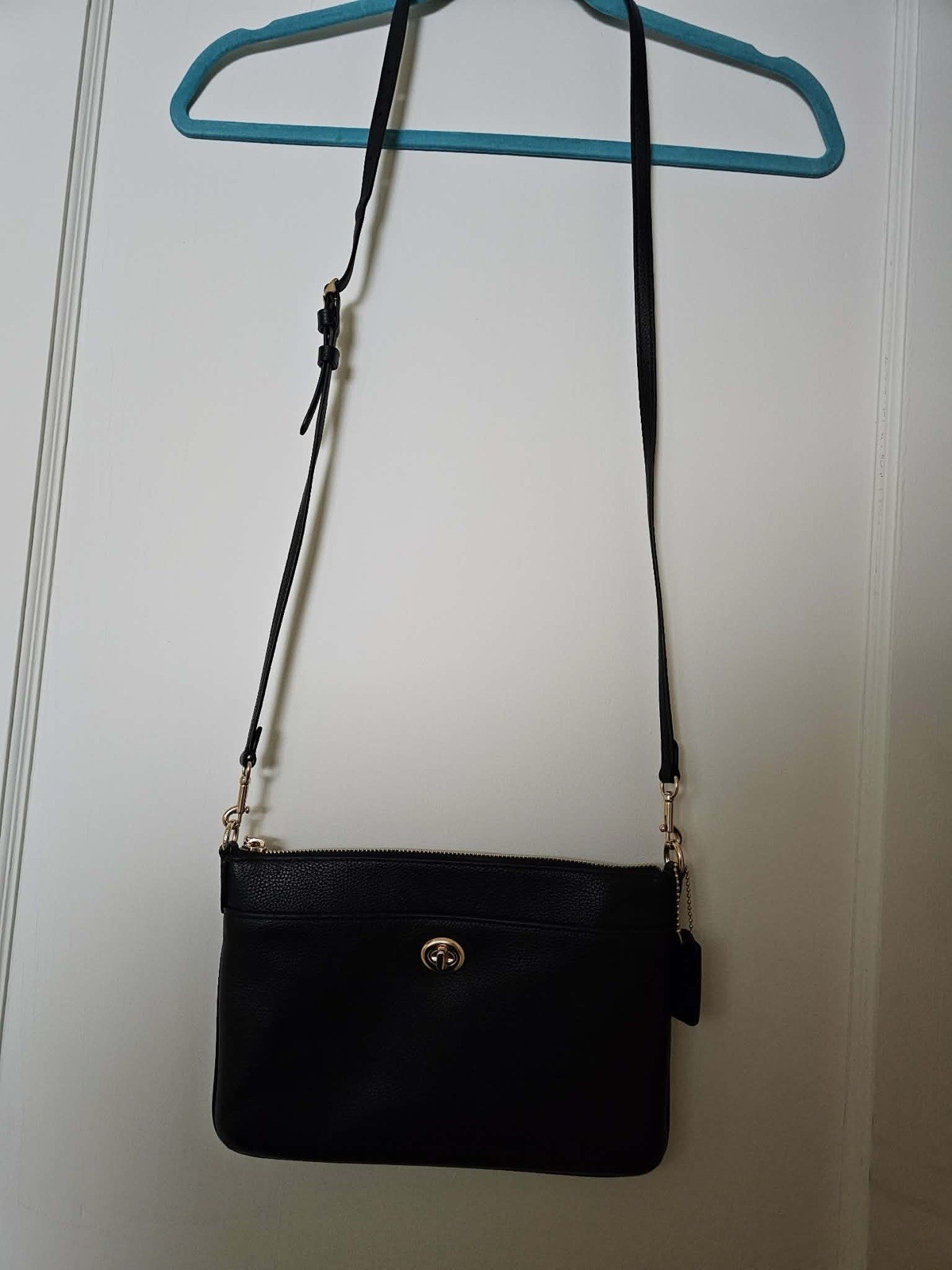 Coach Polly Crossbody Bag In Black Polished Pebble Leather With Gold Tone