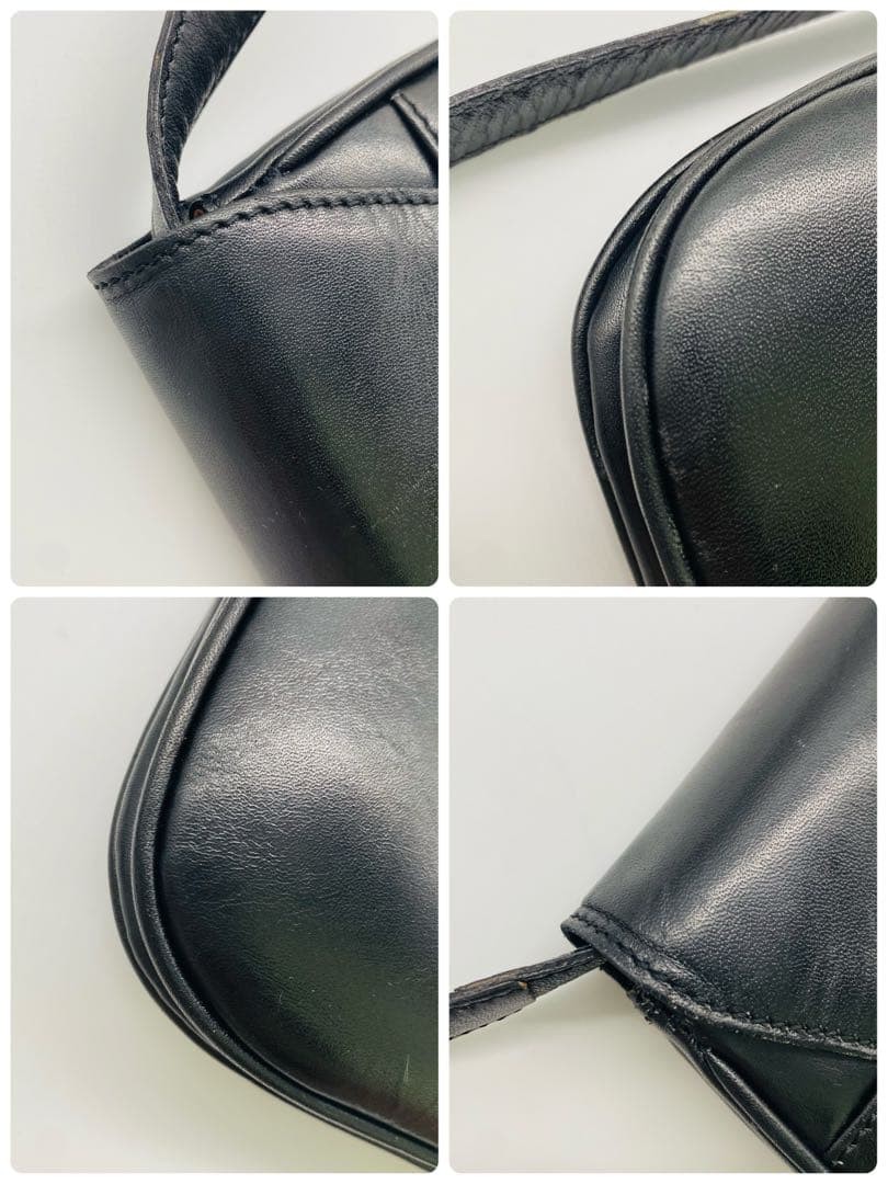 CELINE Triomphe Calfskin 2way Shoulder Crossbody Clutch Bag Black Gold Auth