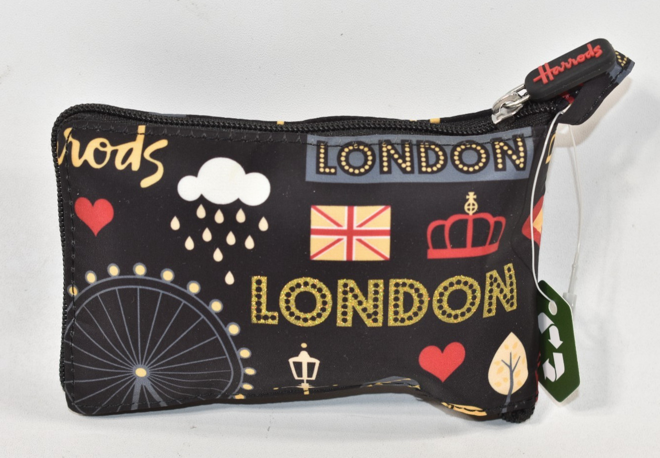 Harrod’s Packable Tote Bag London Fabric Pocket Shopper Collapsible Foldable NWT
