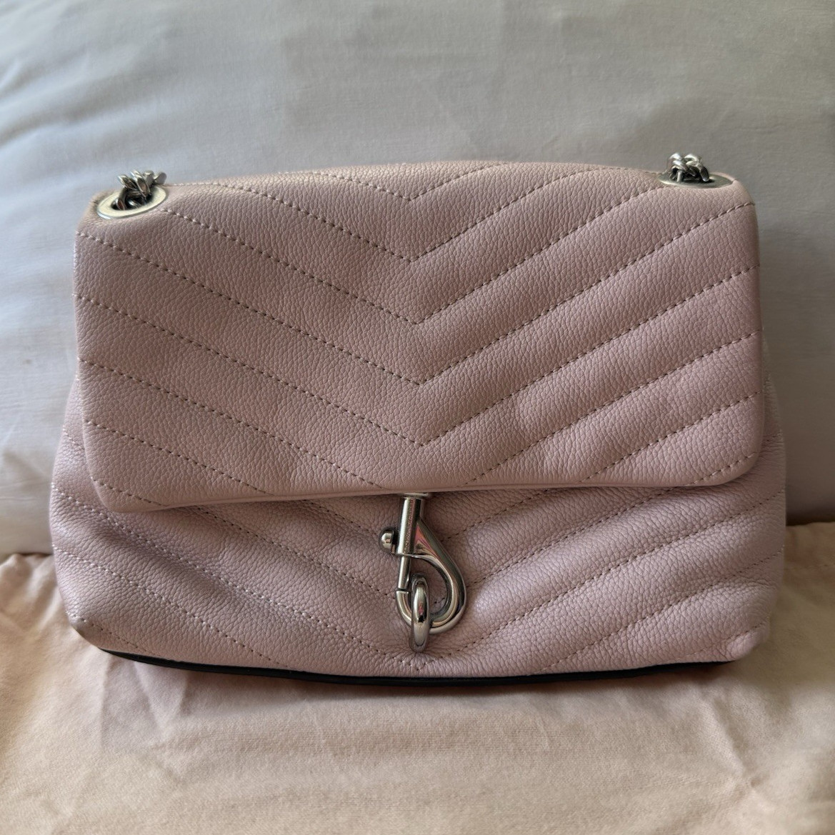 Rebecca Minkoff Pink Edie Chevron Quilted Crossbody Chain w Dust Bag