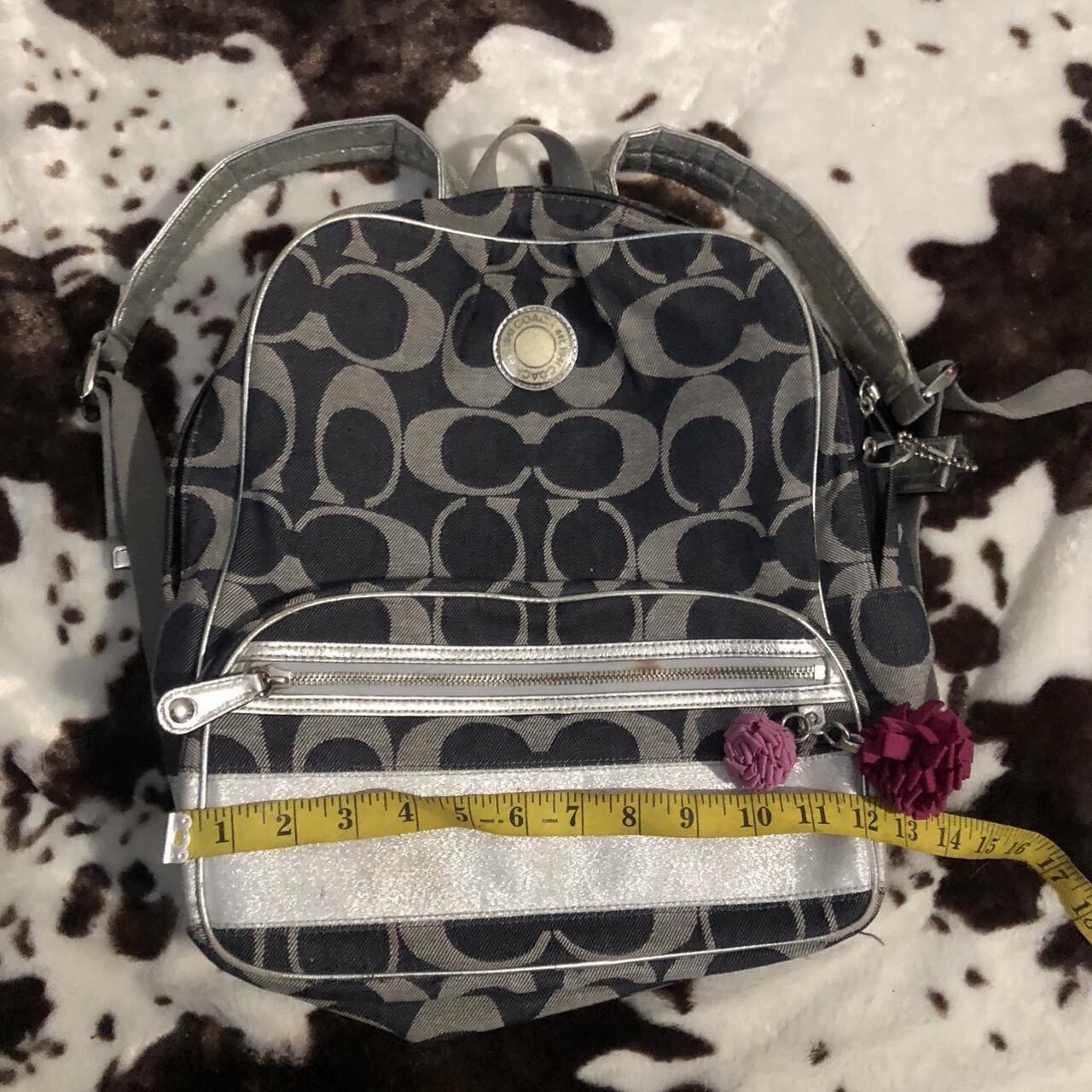 Coach Signature Denim & Silver Stripe Poppy Backpack F19691 Book Bag 2000s Y2K