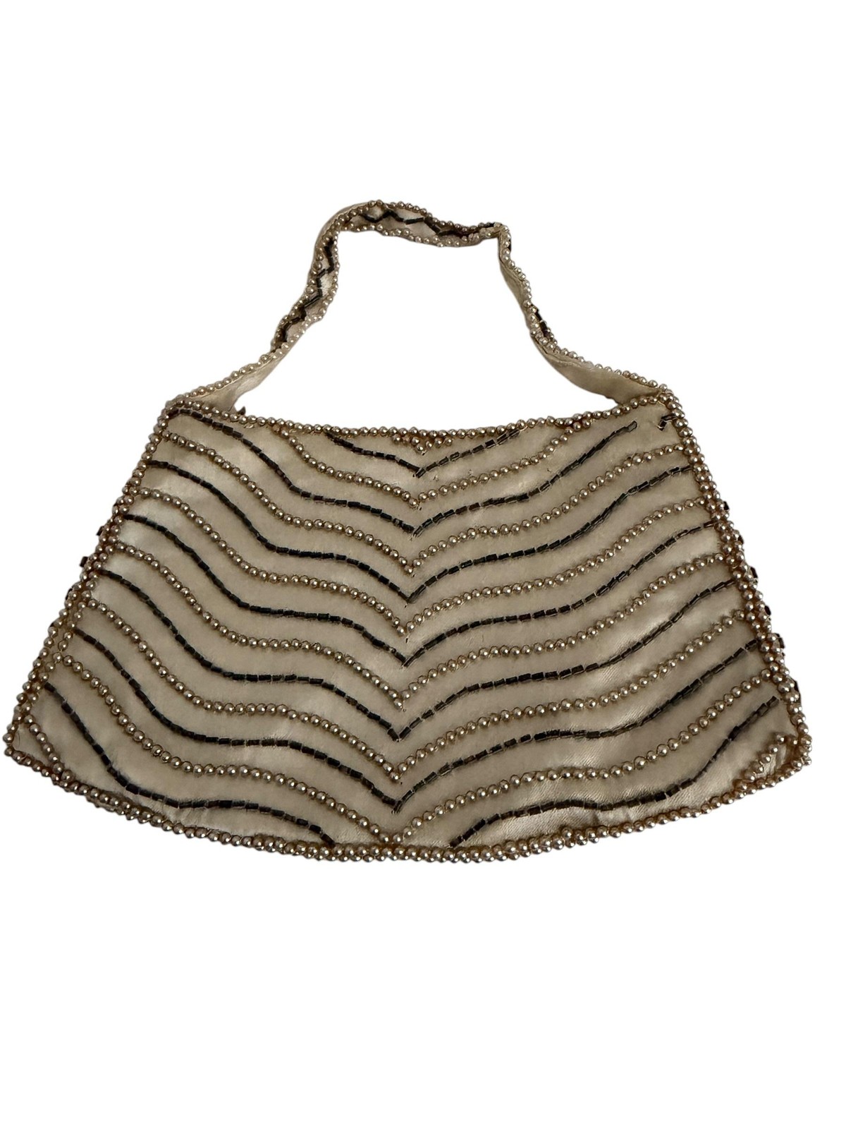 Vintage Pearl Beaded Shoulder Bag Womens Mini White Chevron Wedding Japan