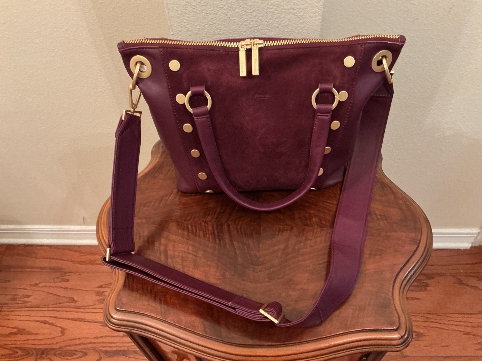 NWT Hammitt Daniel Medium Satchel Freestyle Suede Front & Leather Brushed Gold