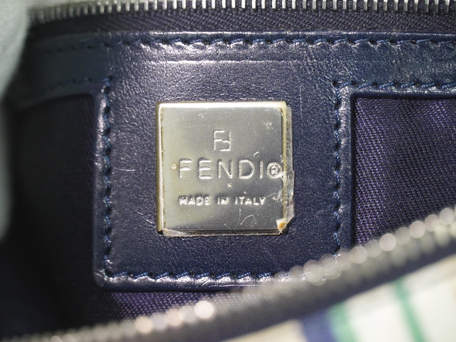 FENDI Mamma Baguette Zucca Canvas One Shoulder Bag Green Pink Navy