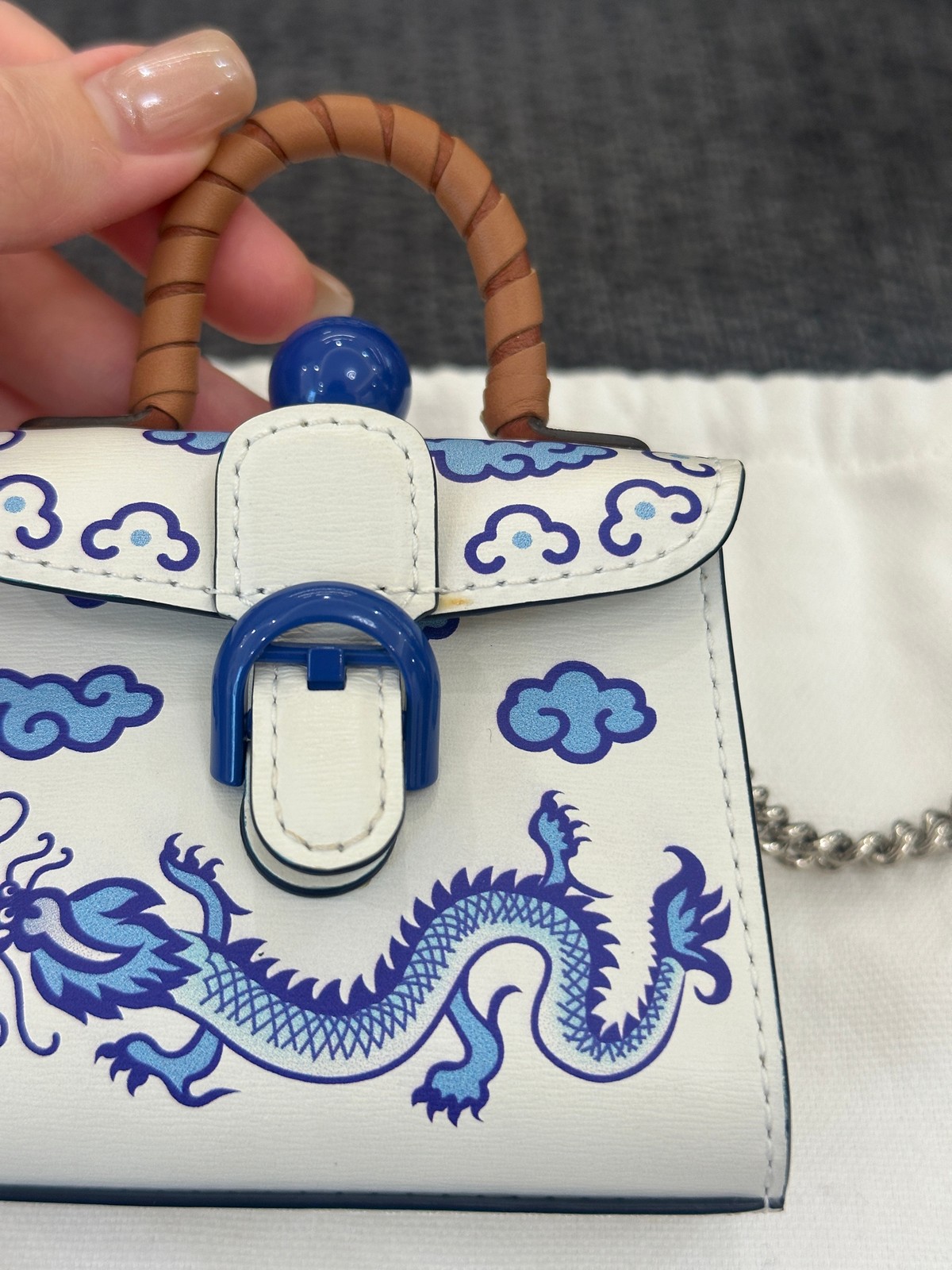 Delvaux Emblematics Teapot Bag White Blue Mini Crossbody Bag Leather Authentic