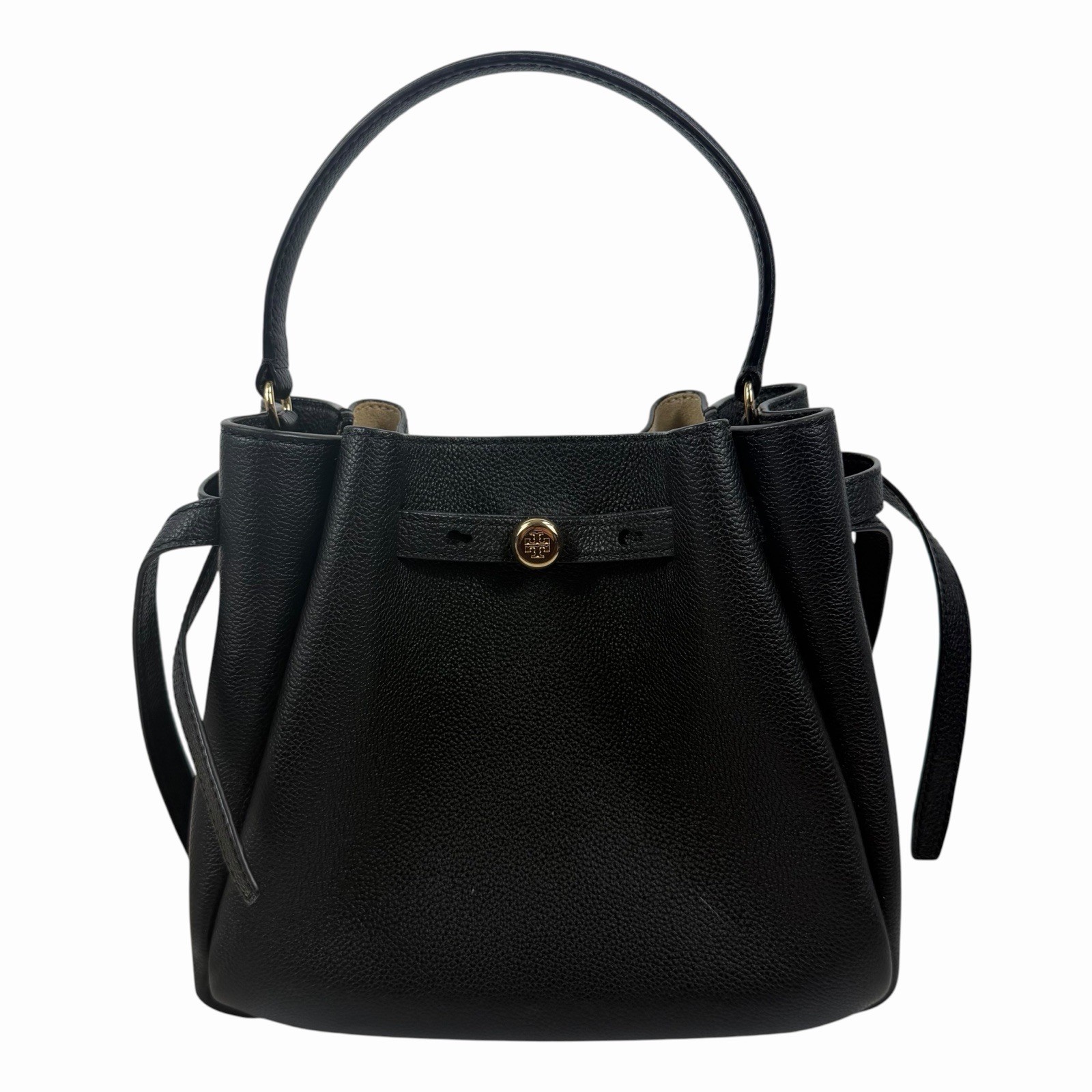 Tory Burch Romy Bucket Bag Black Pebble Leather Women *long strap missing*