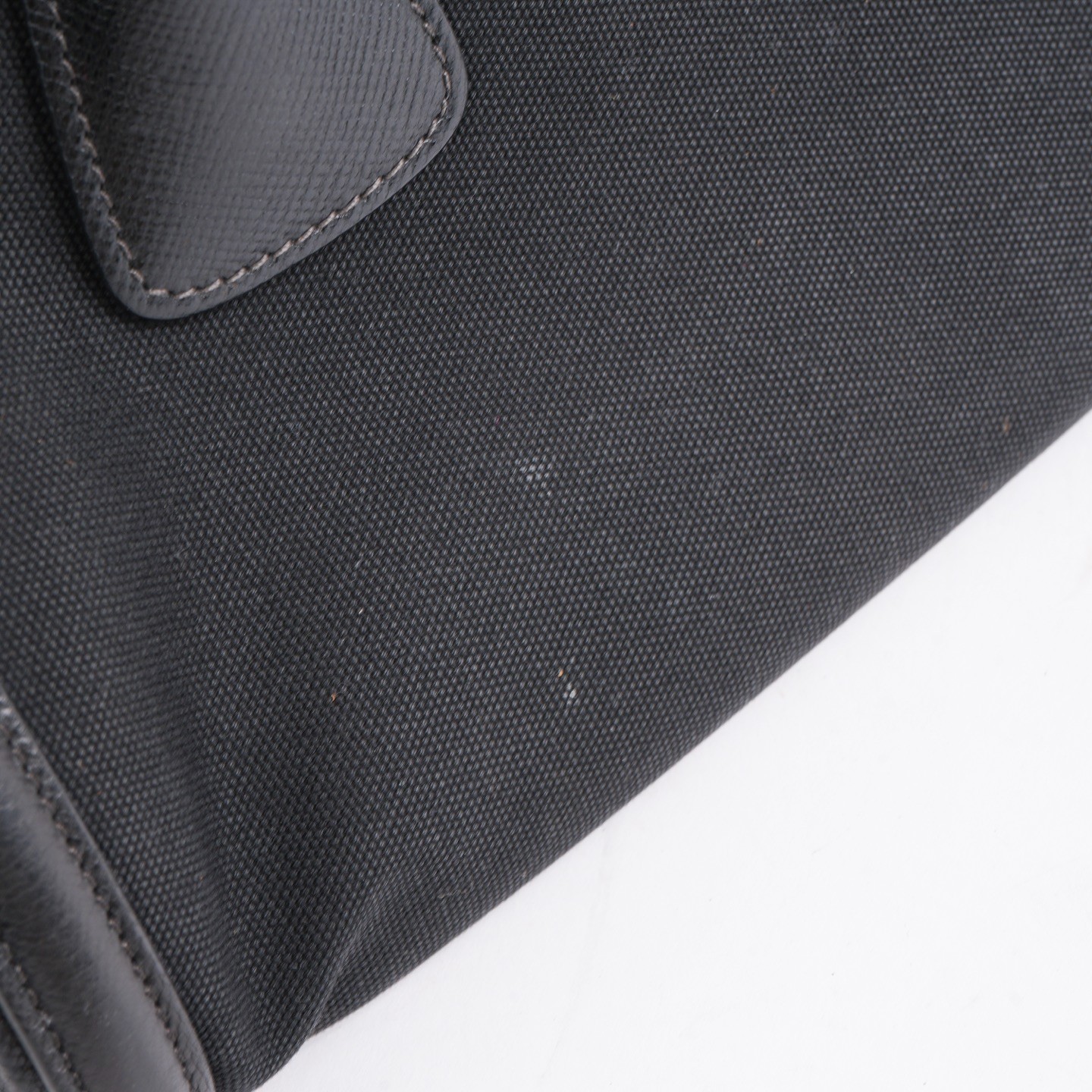 Prada Esplanade Black Canvas Saffiano Leather Front Pocket Tote Handbag