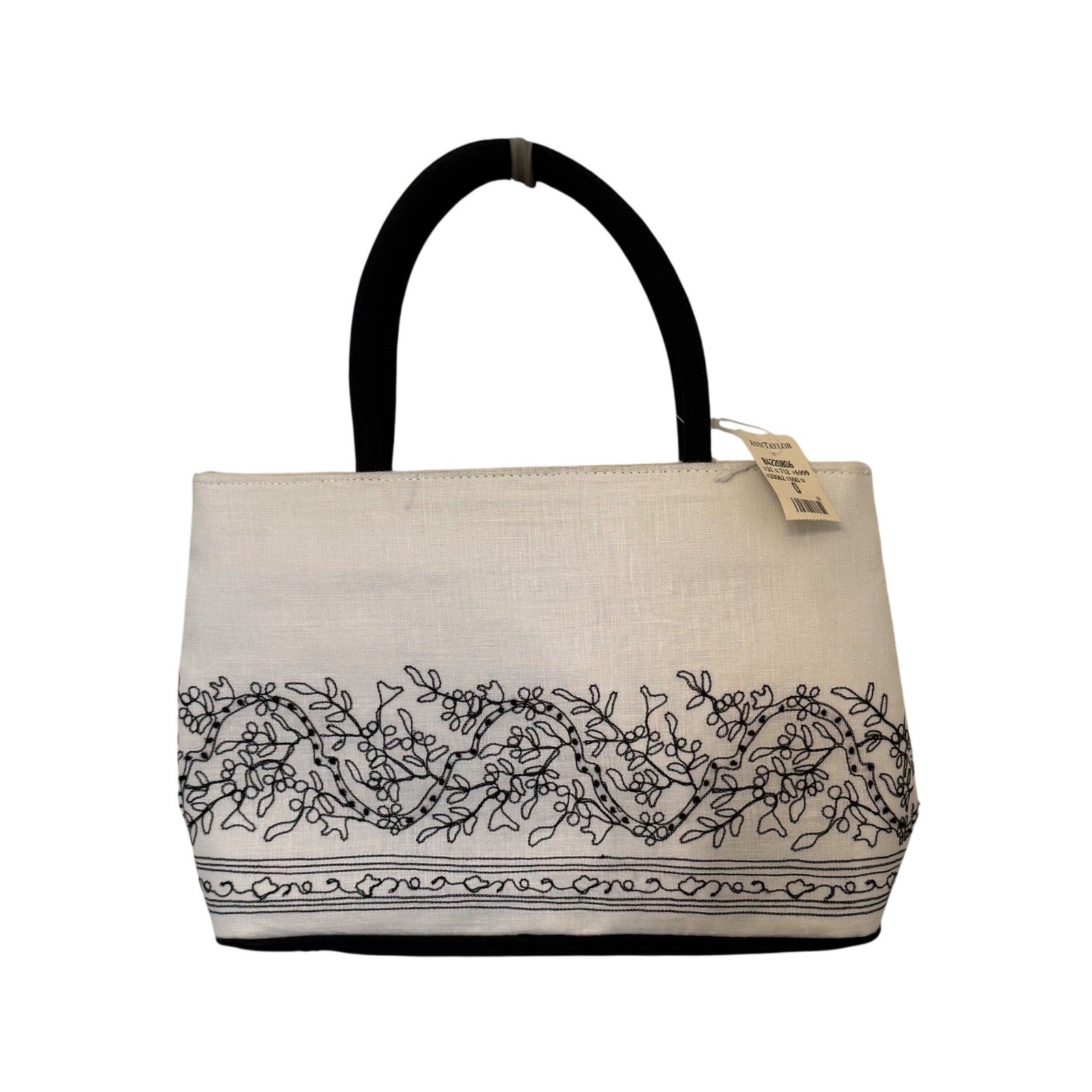 Ann Taylor linen Hand Bag Womens Medium White New Embroidered Linen Handbag