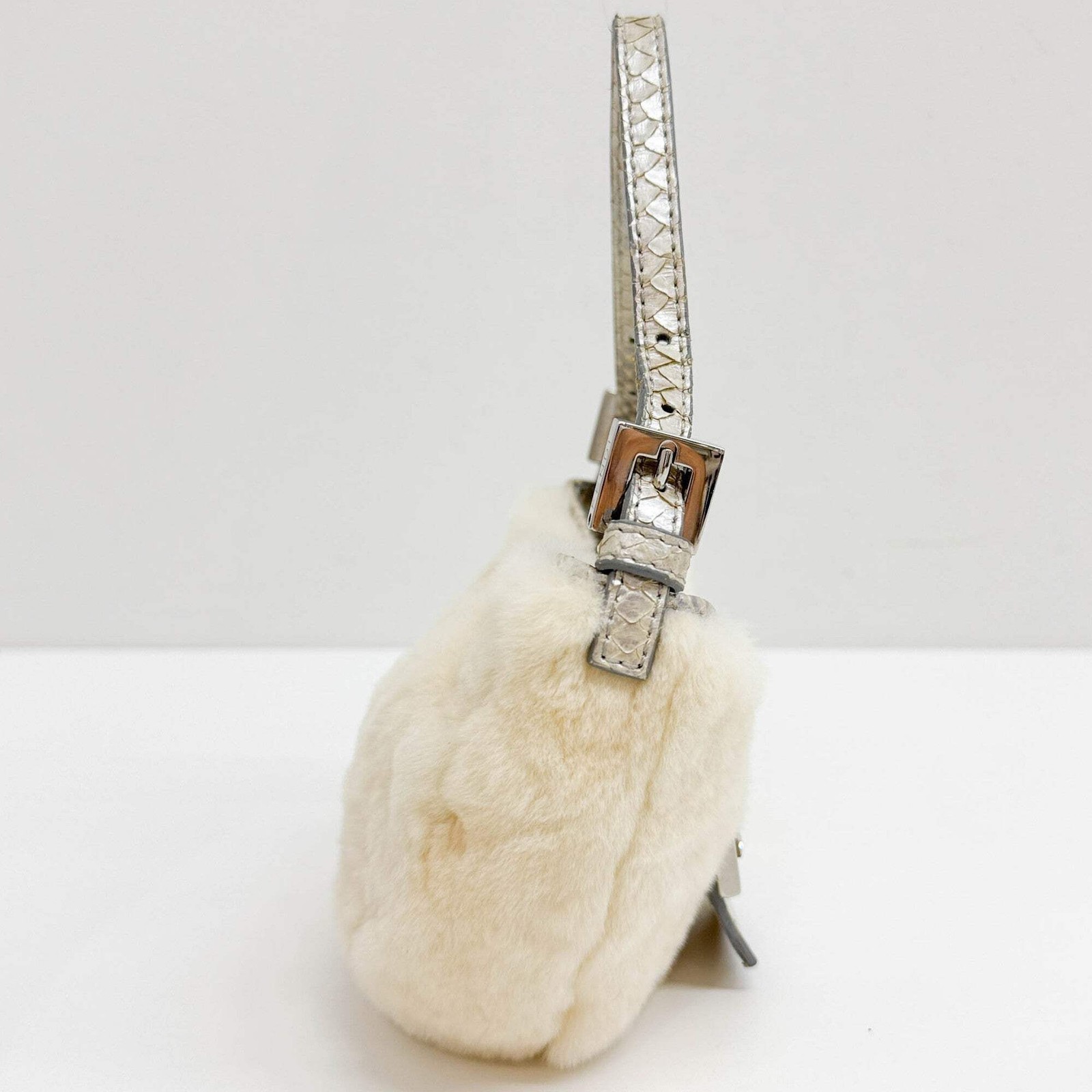 FENDI Mini Croissant Cream Rabbit Fur Hand Bag