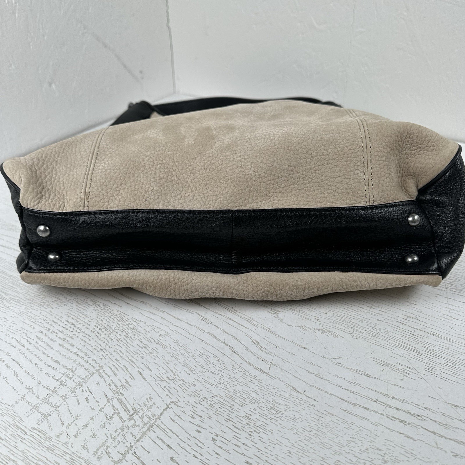 Aimee Kestenberg Oat Nubuck And Black Leather High Riser Hobo Handbag Purse
