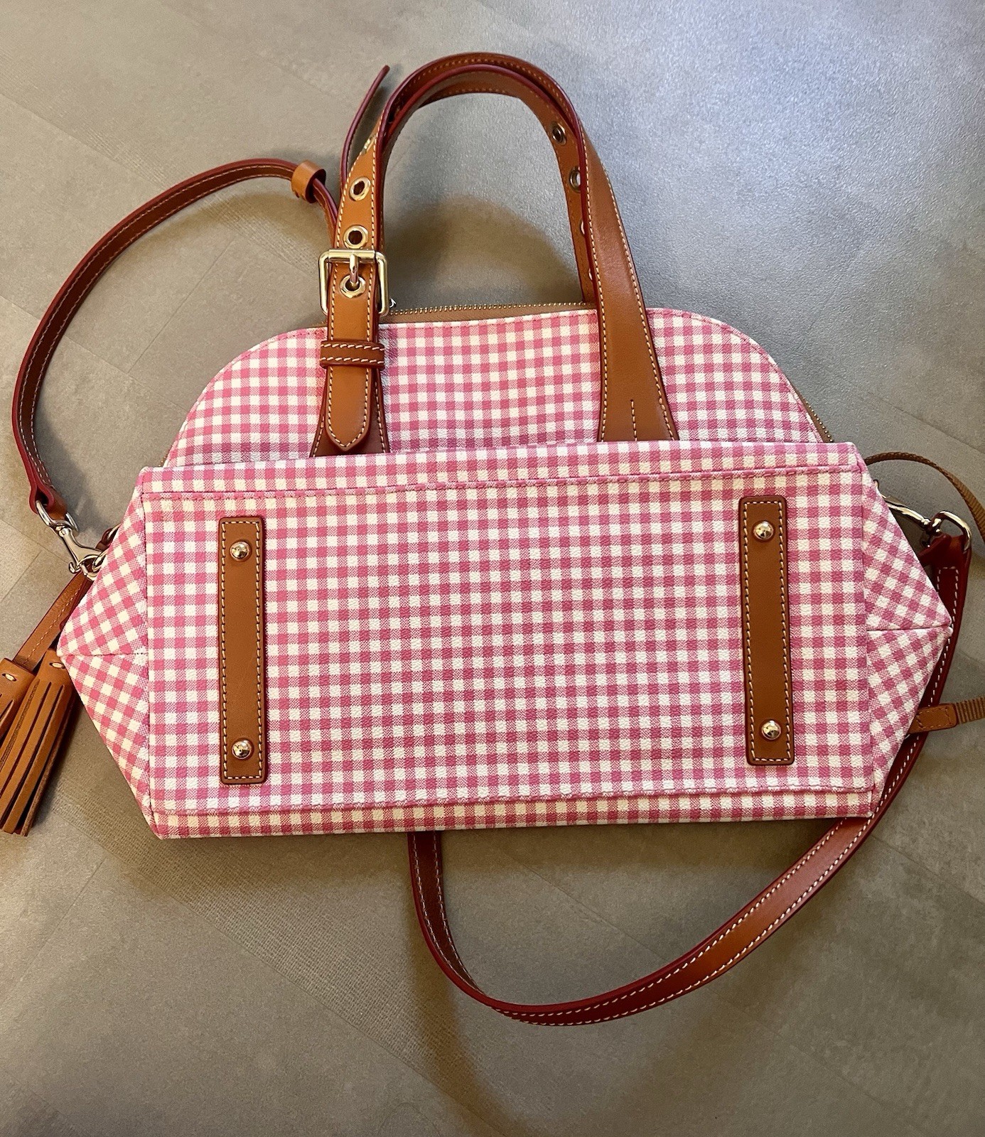 Dooney & Bourke Pink/White Gingham Satchel Top Handle Detachable Strap Wallet