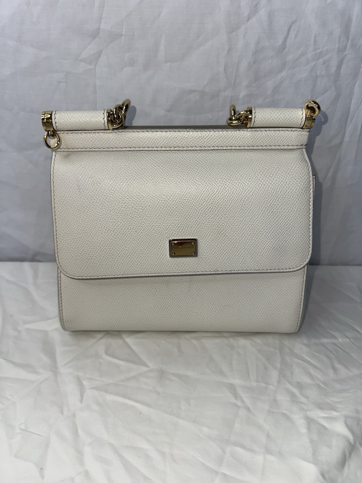 Dolce & Gabbana Sicily White Top-Handle Leather Bag with Shoulder Strap