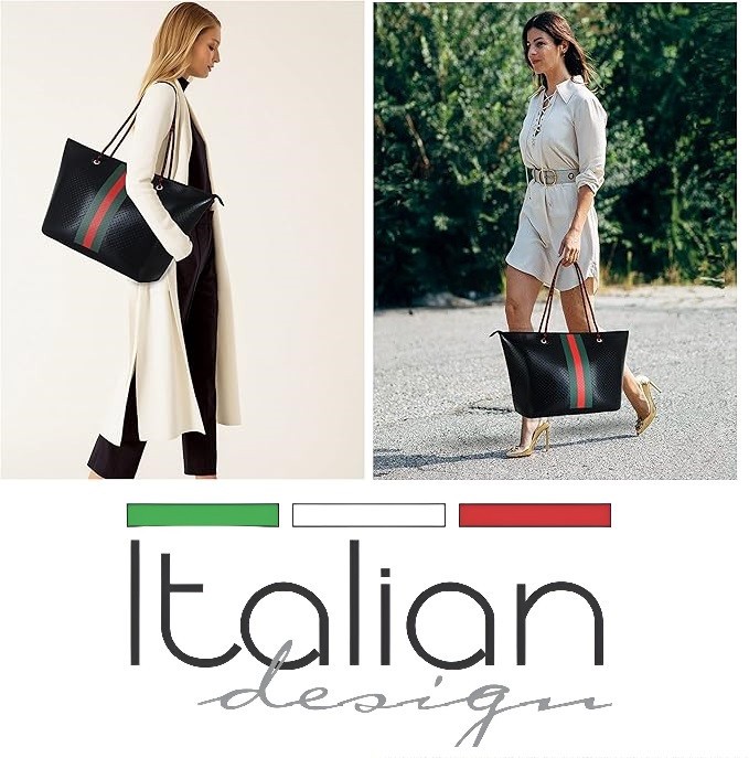 Italian Multipurpose Bag Black Inner Pockets Removeable Cushion 17 X 13 X 11