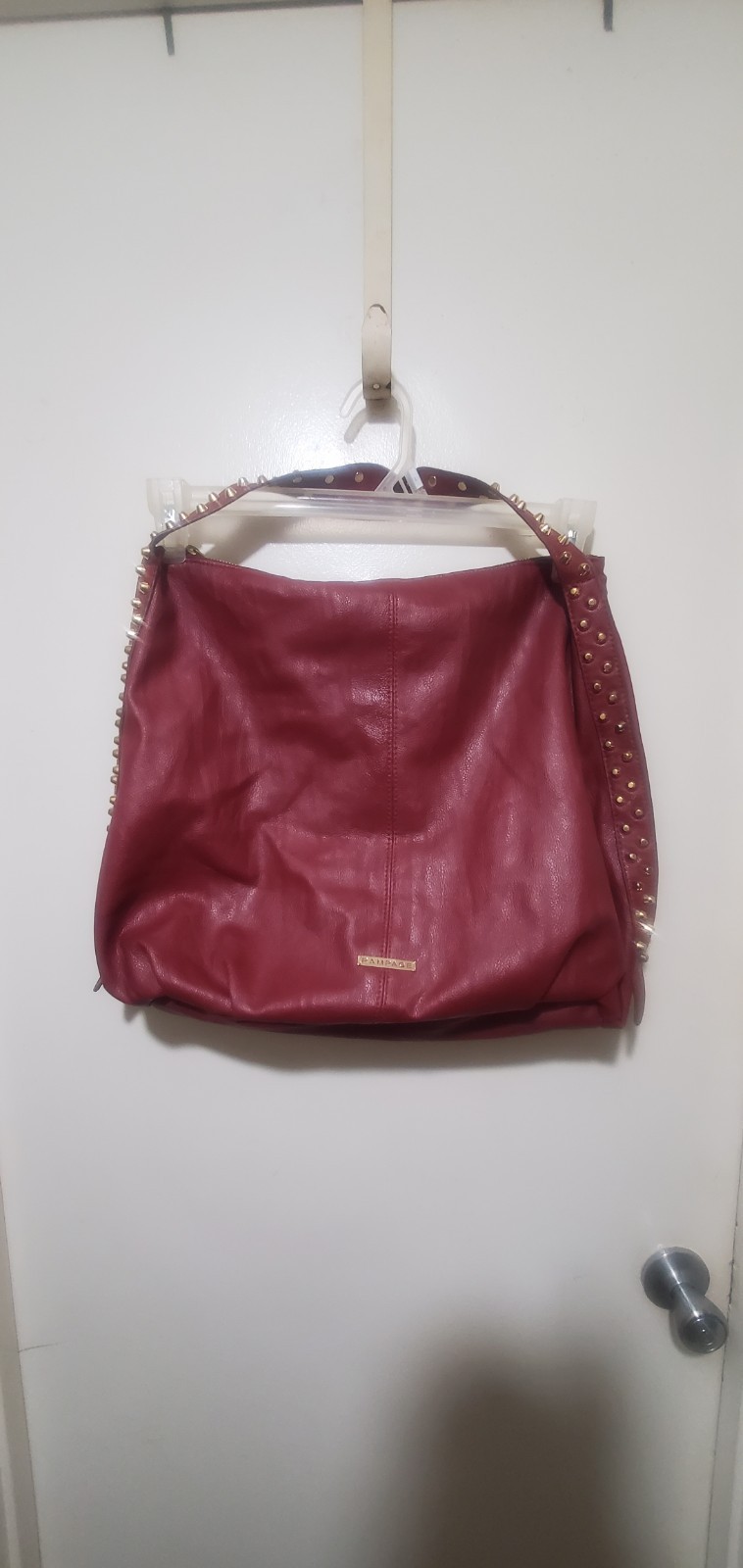 XLarge Red faux Leather Rampage Shoulder Bag Purse With Gold Studs 19X14