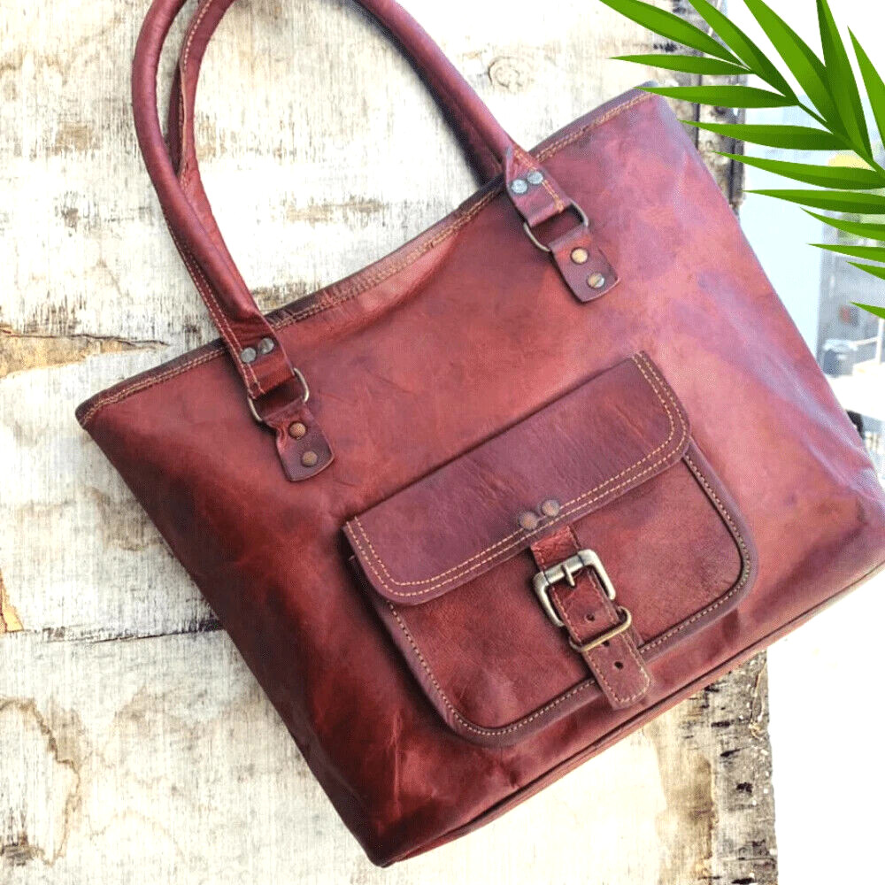 Women’s Vintage Leather Tote Handmade Shoulder Lady Shopper Casual Handbag Purse