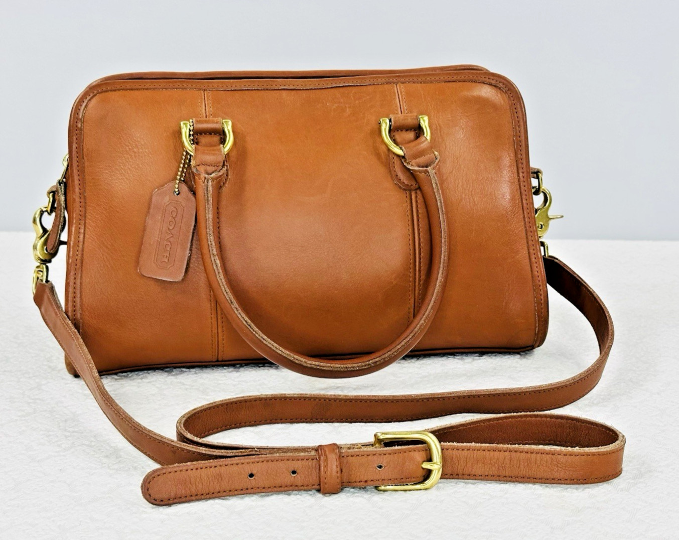 Vintage COACH Beaumont Satchel 9871 British Tan Leather Top Handle Crossbody Bag