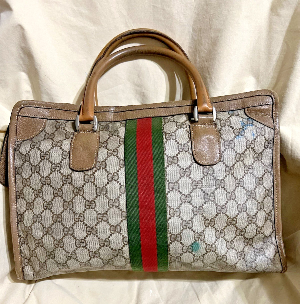 Large Vintage Gucci GG Gucci Accessory Collection Monogram Boston Bag Satchel