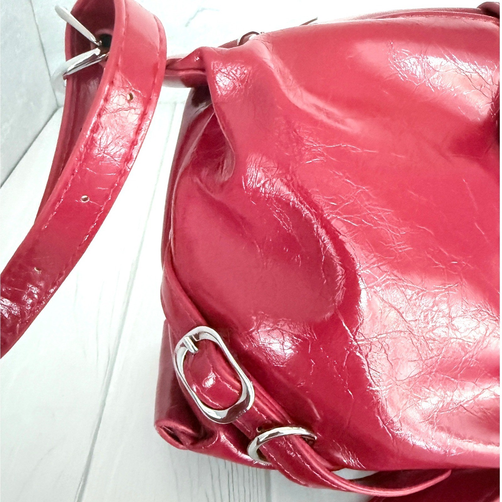 8 Other Reasons Adeline Bag Cherry Red Crinkled Patent Faux Leather Shoulder Bag