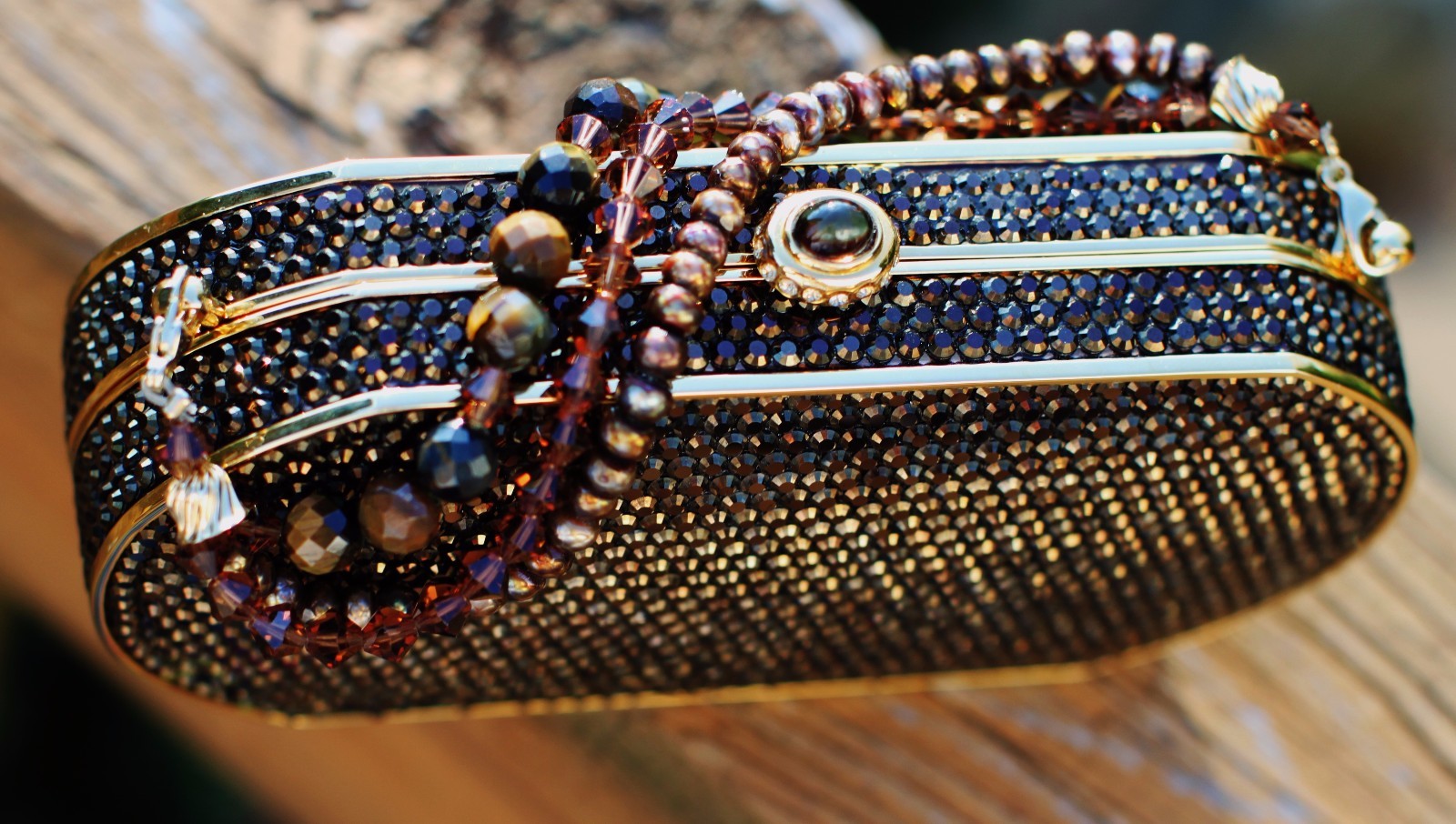 KATHRINE BAUMANN Hard Shell bronze Swarovski Crystal EVENING CLUTCH Purse 2/500