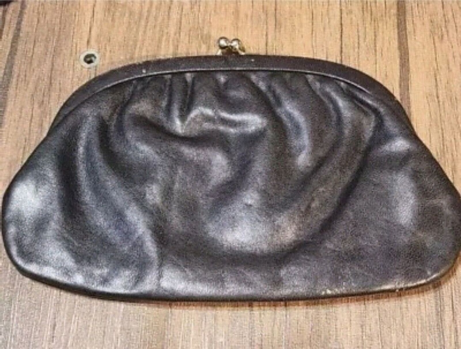 Vintage Blue Coin Purse Kiss Lock Wallet Change Purse w/ Bottom Zip Pocket