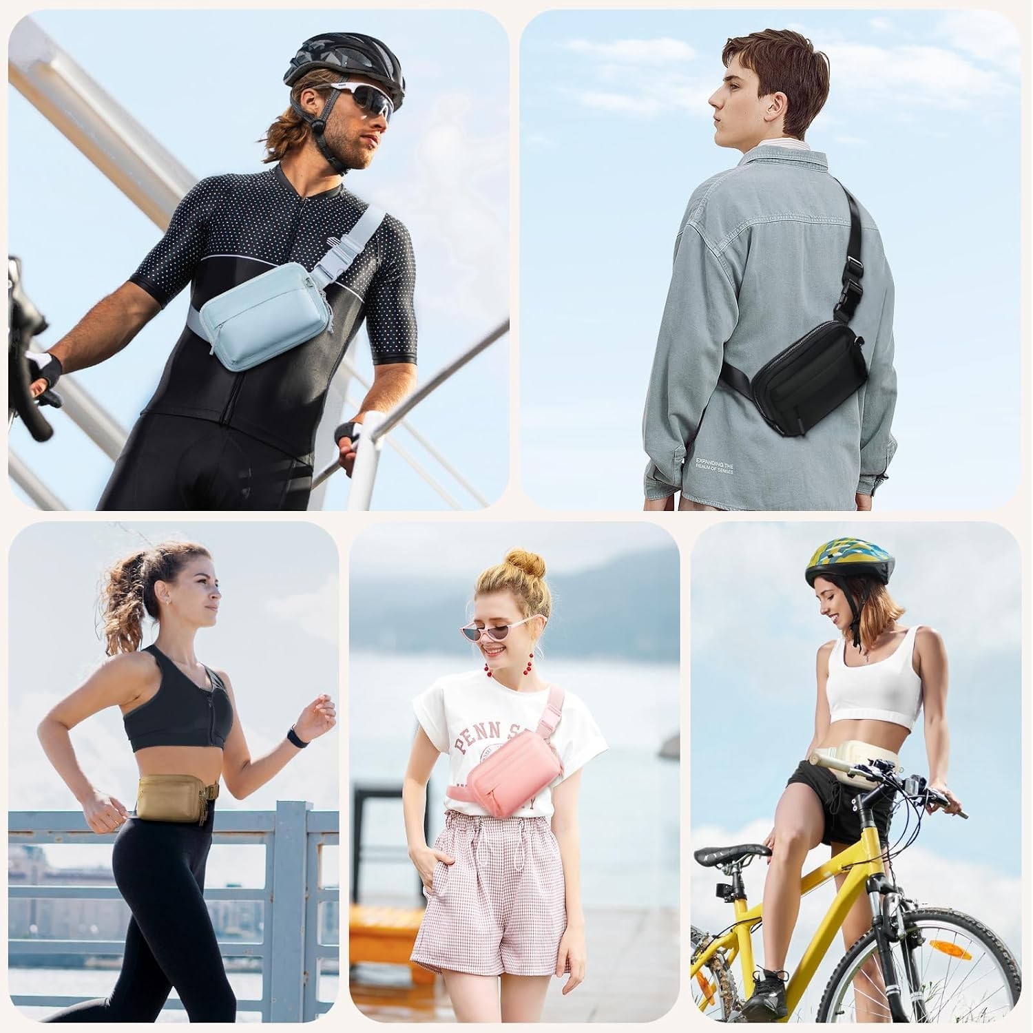 Fanny Packs for Women Men,Belt Bag 3 Zipper Pockets,Water-resistant Crossbody