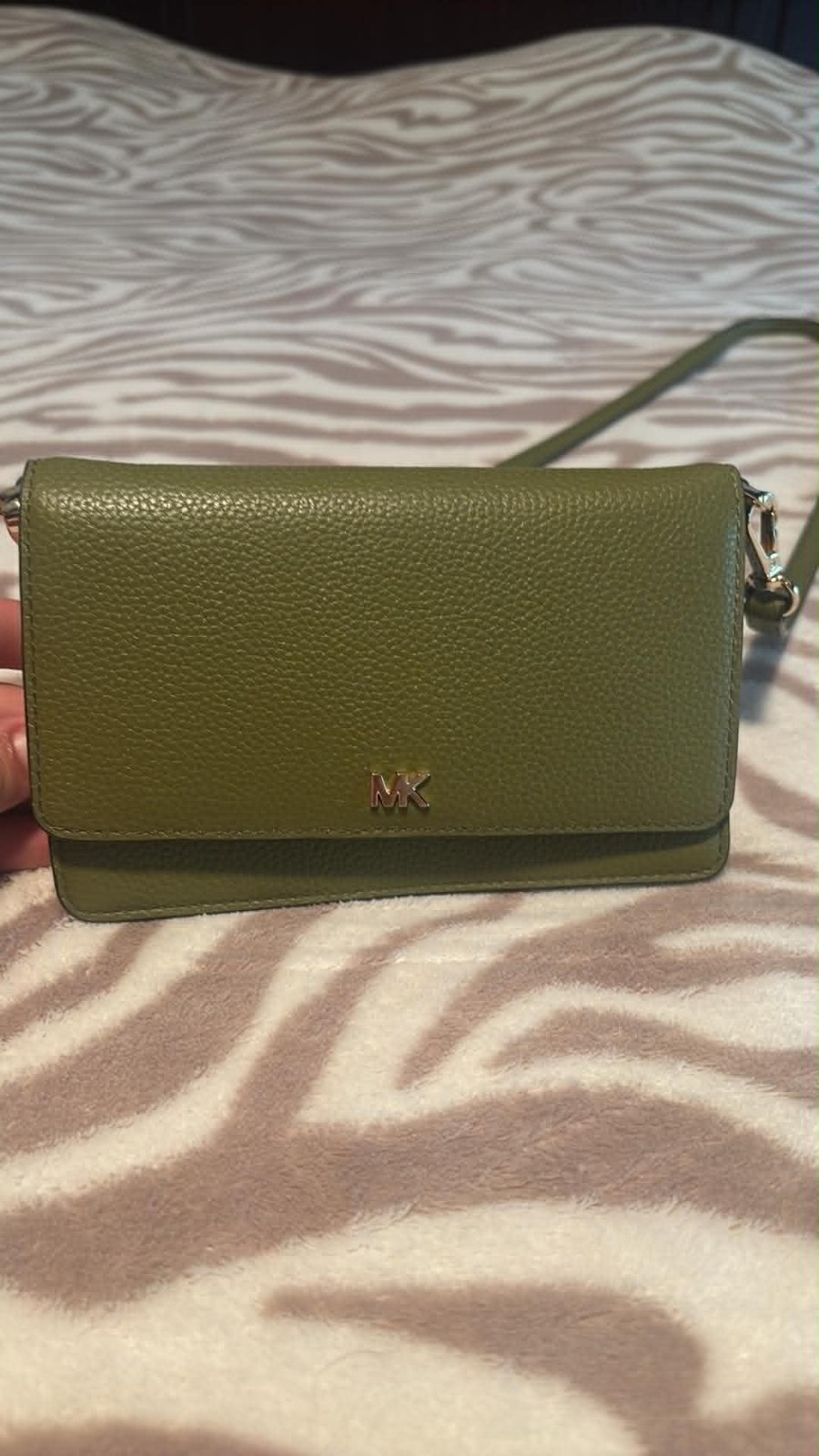 Micheal Kohrs Small-Pebble Leather Silver Plated Crossbody Bag Green