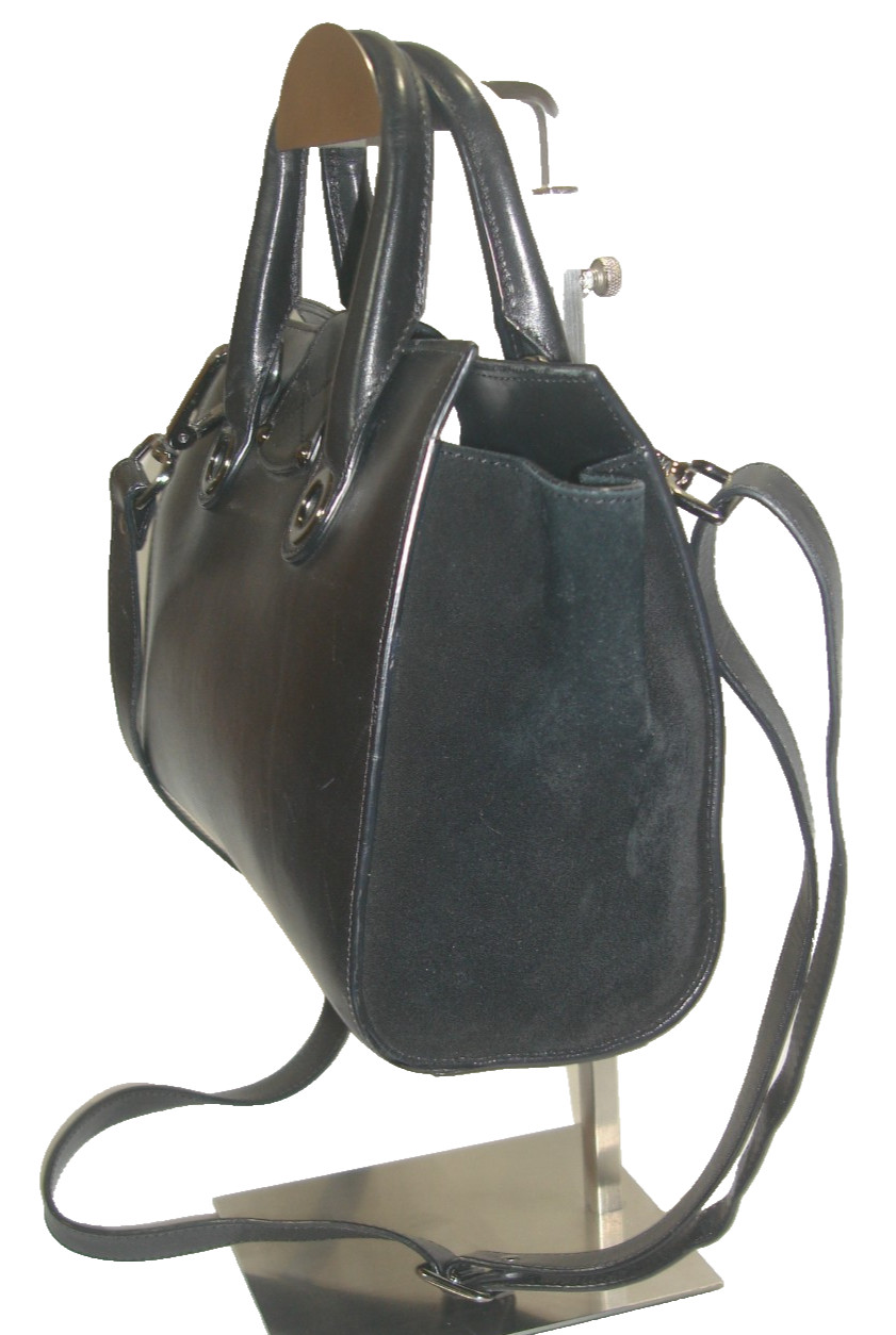 Jimmy Choo Gorgeous Riley Black Leather Suede Sides Small Satchel Shoulder Bag