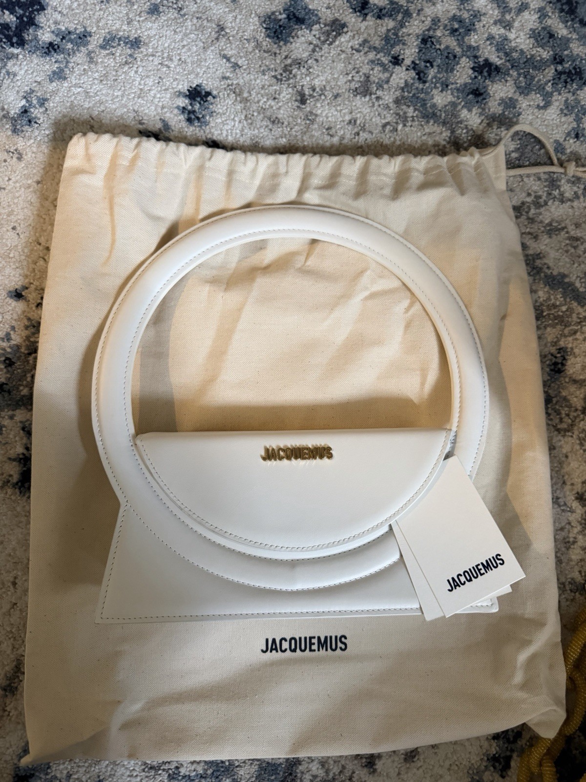 Jacquemus White Top Handle Bag Flap Closure Gold Hardware Logo Dust Bag